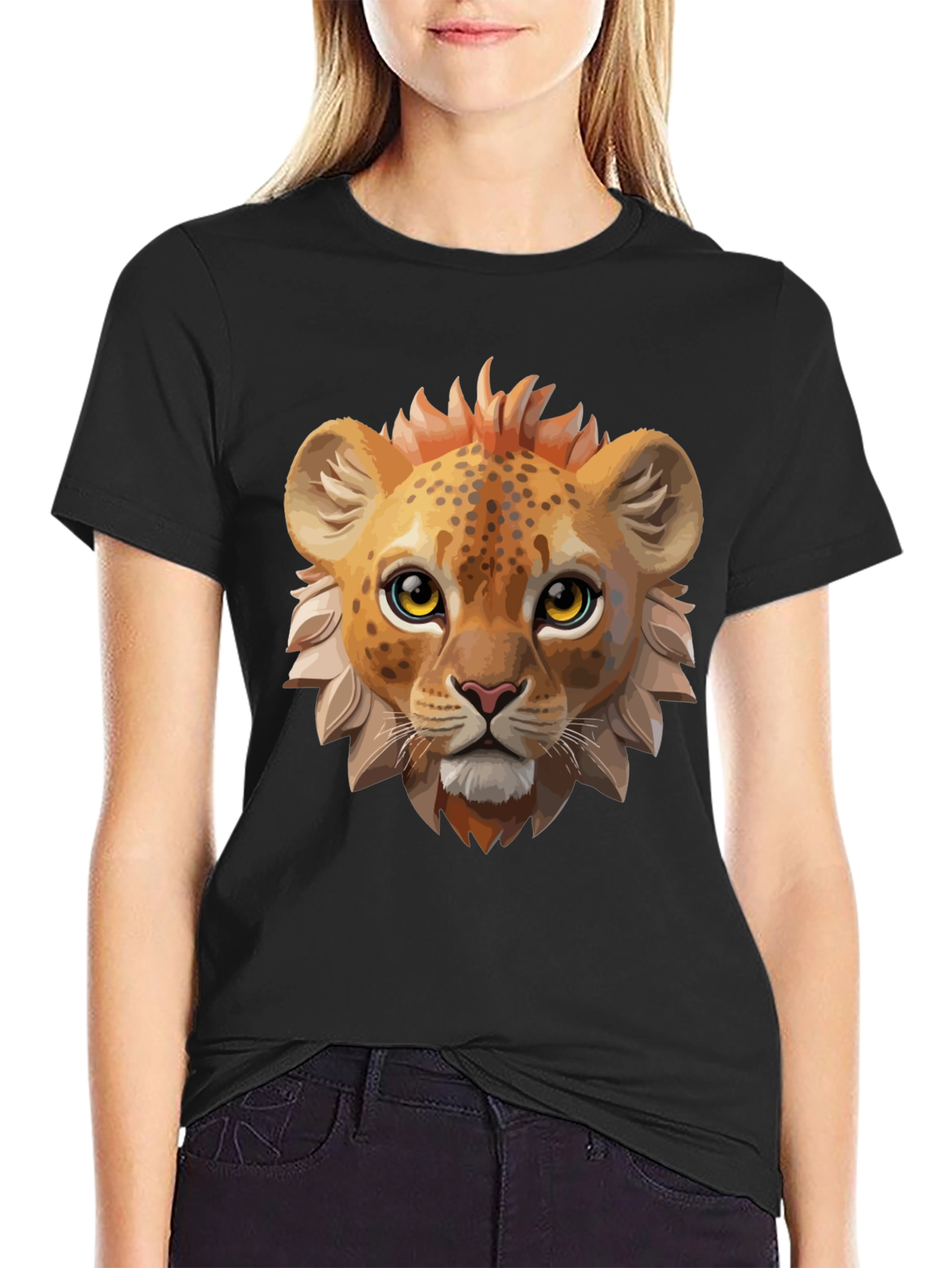 Black Lion Cub Graphic Tee - Black Cotton Shirt view 2