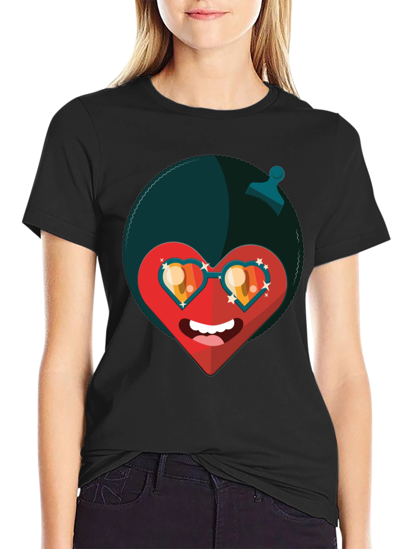 Black Funky Heart Afro T-Shirt - Black Graphic Tee view 2