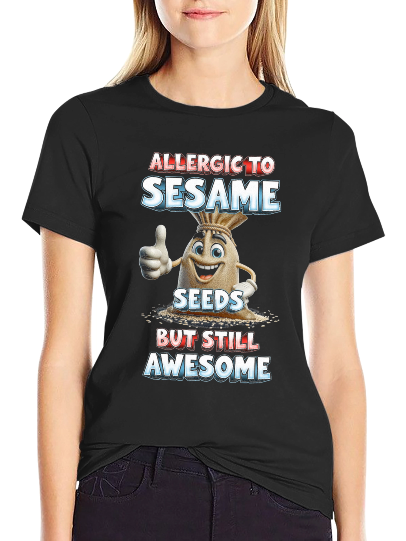 Black Allergic To Sesame T-Shirt Funny Graphic Tee view 2