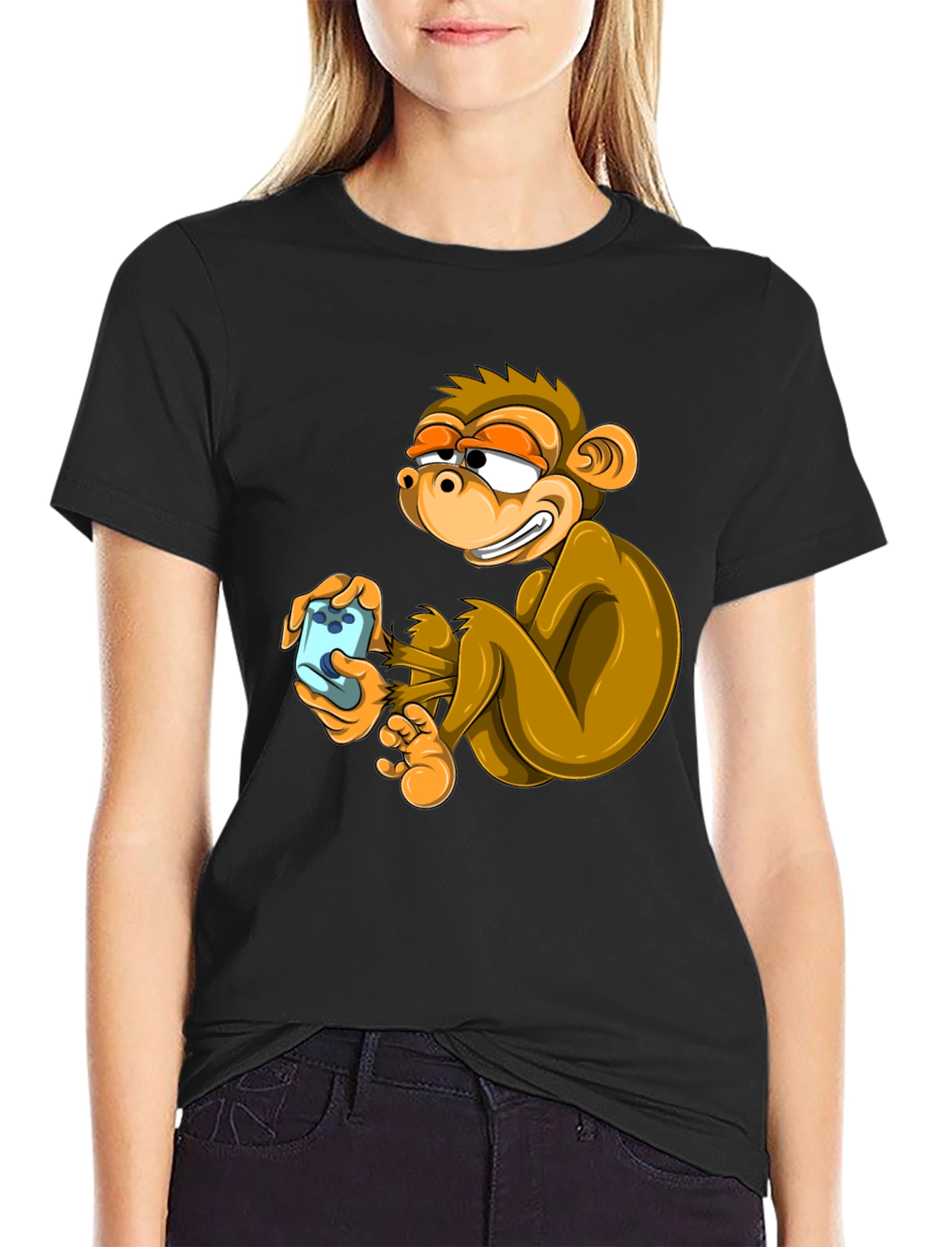 Black Funny Monkey Graphic Tee - Black Cotton T-Shirt view 2