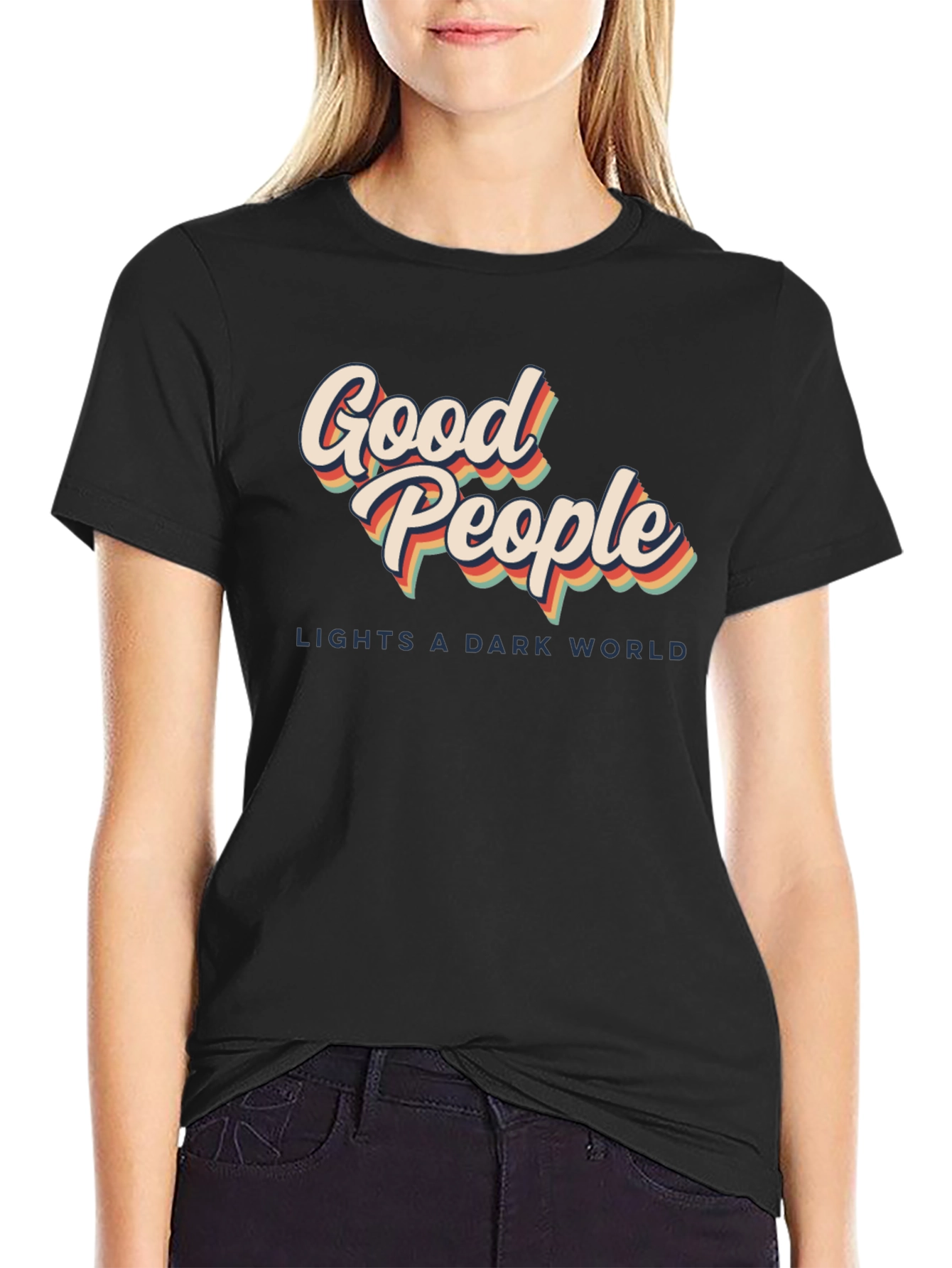 Black Good People Retro Graphic T-Shirt - Lights A Dark World view 2