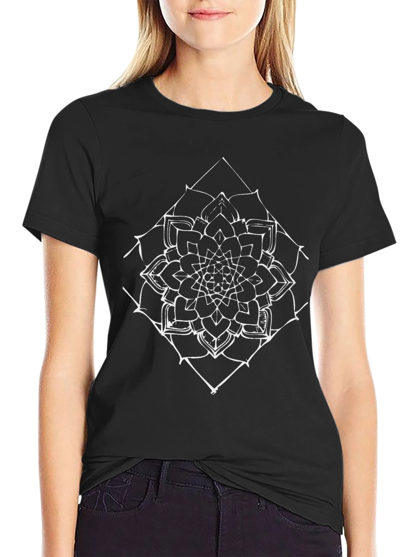 Black Geometric Mandala Graphic Tee - Black view 2