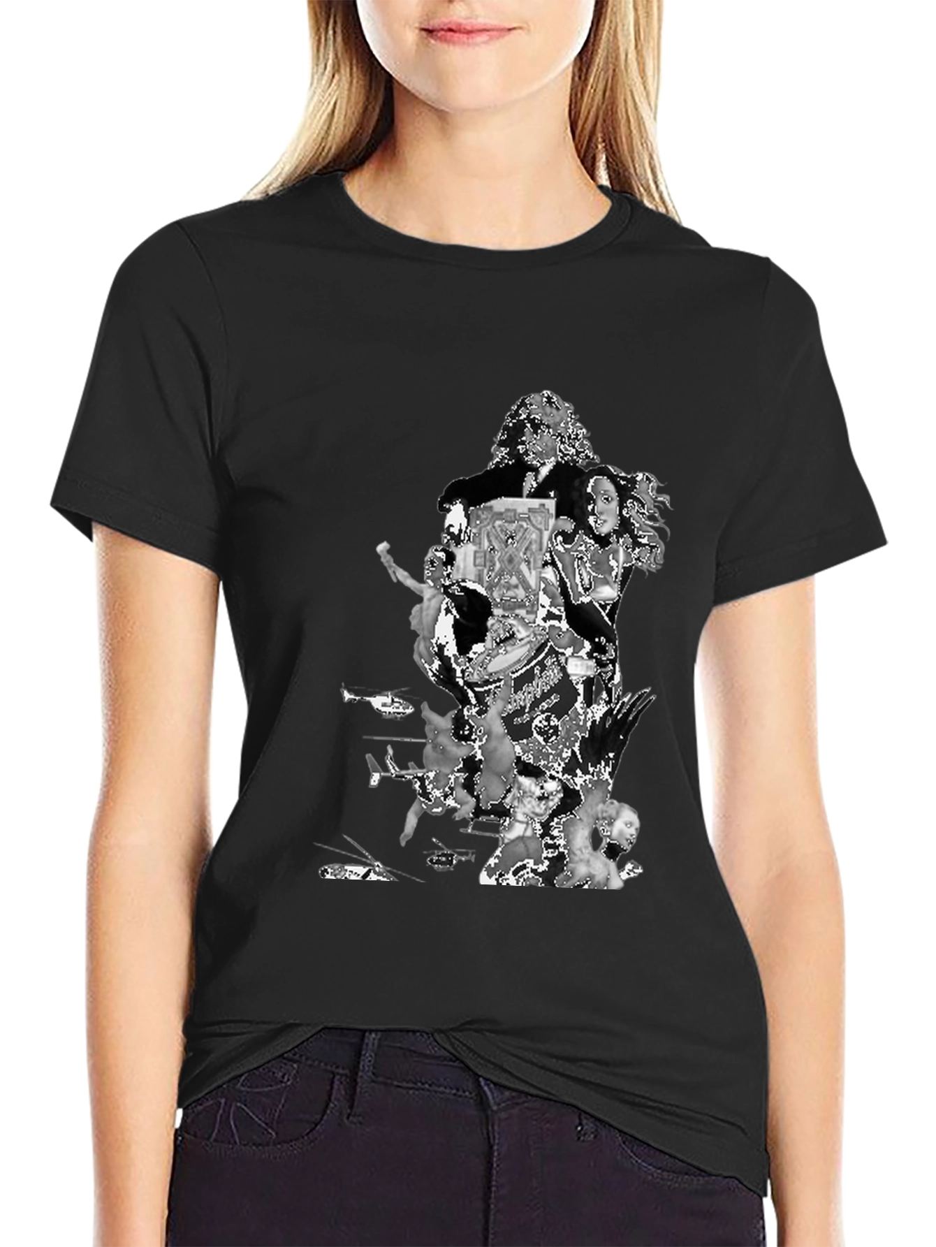 Black Retro Collage Graphic T-Shirt - Black view 2