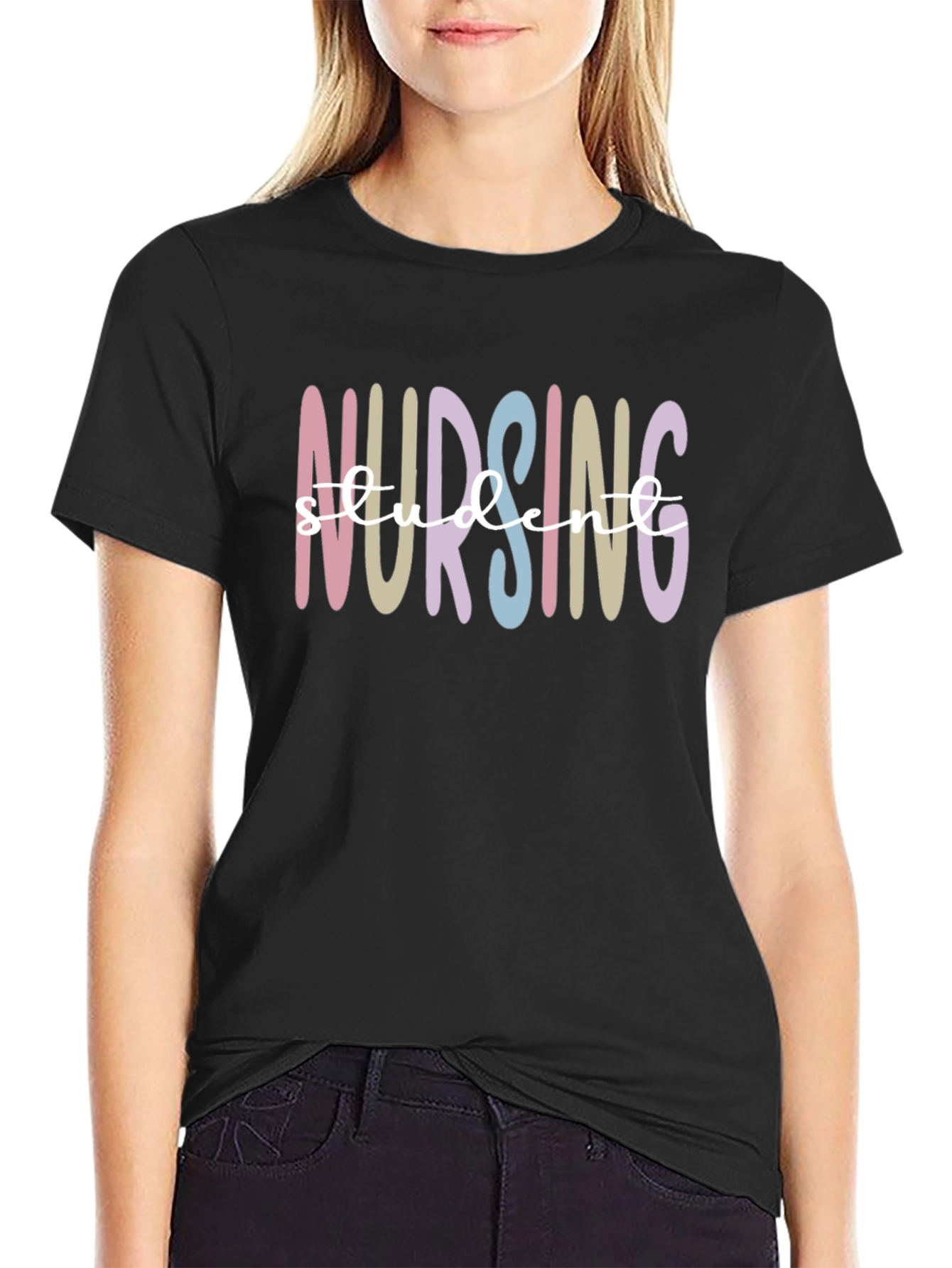 Black Nursing Student T-Shirt - Colorful Design view 2