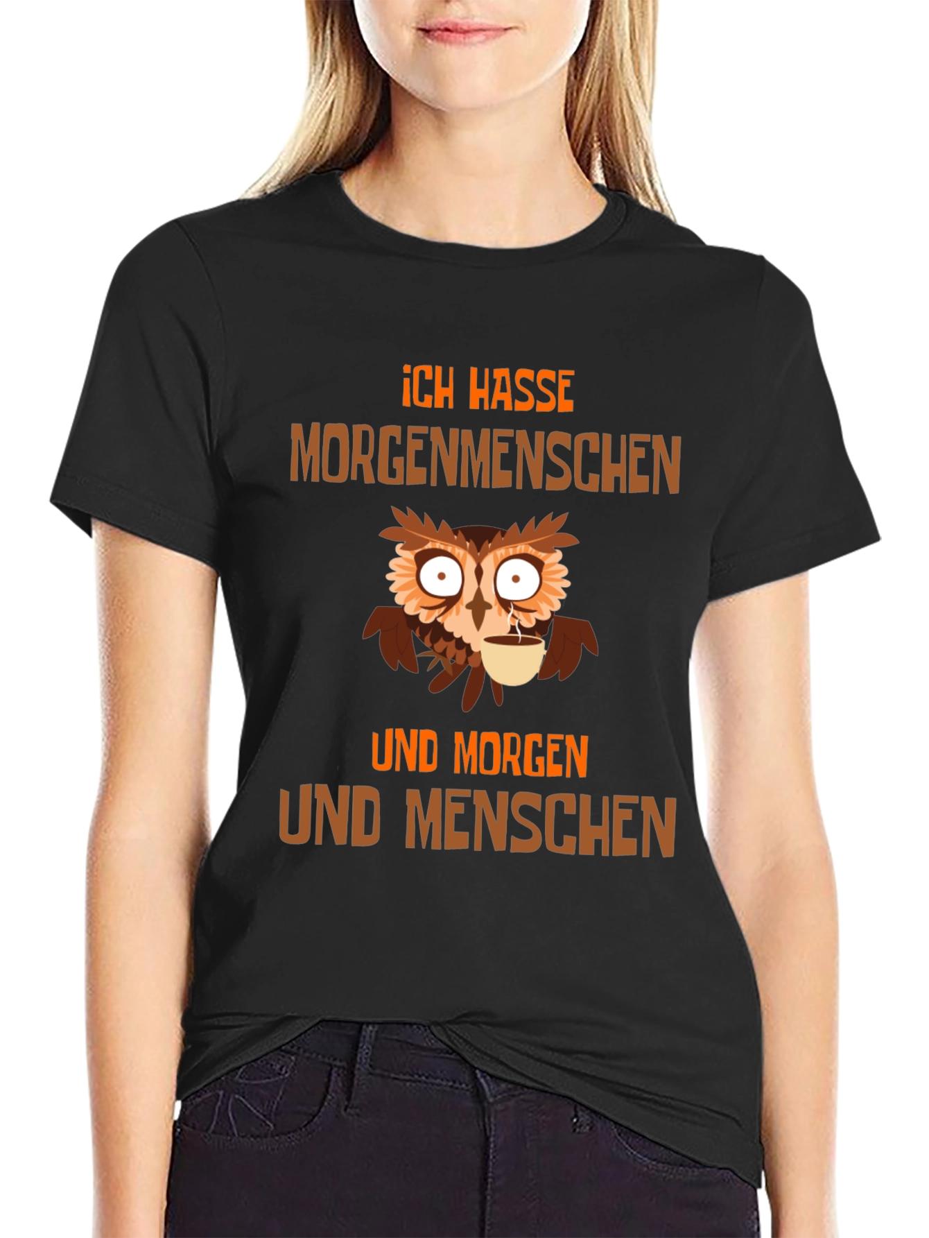 Black Ich Hasse Morgenmenschen Owl T-Shirt view 2
