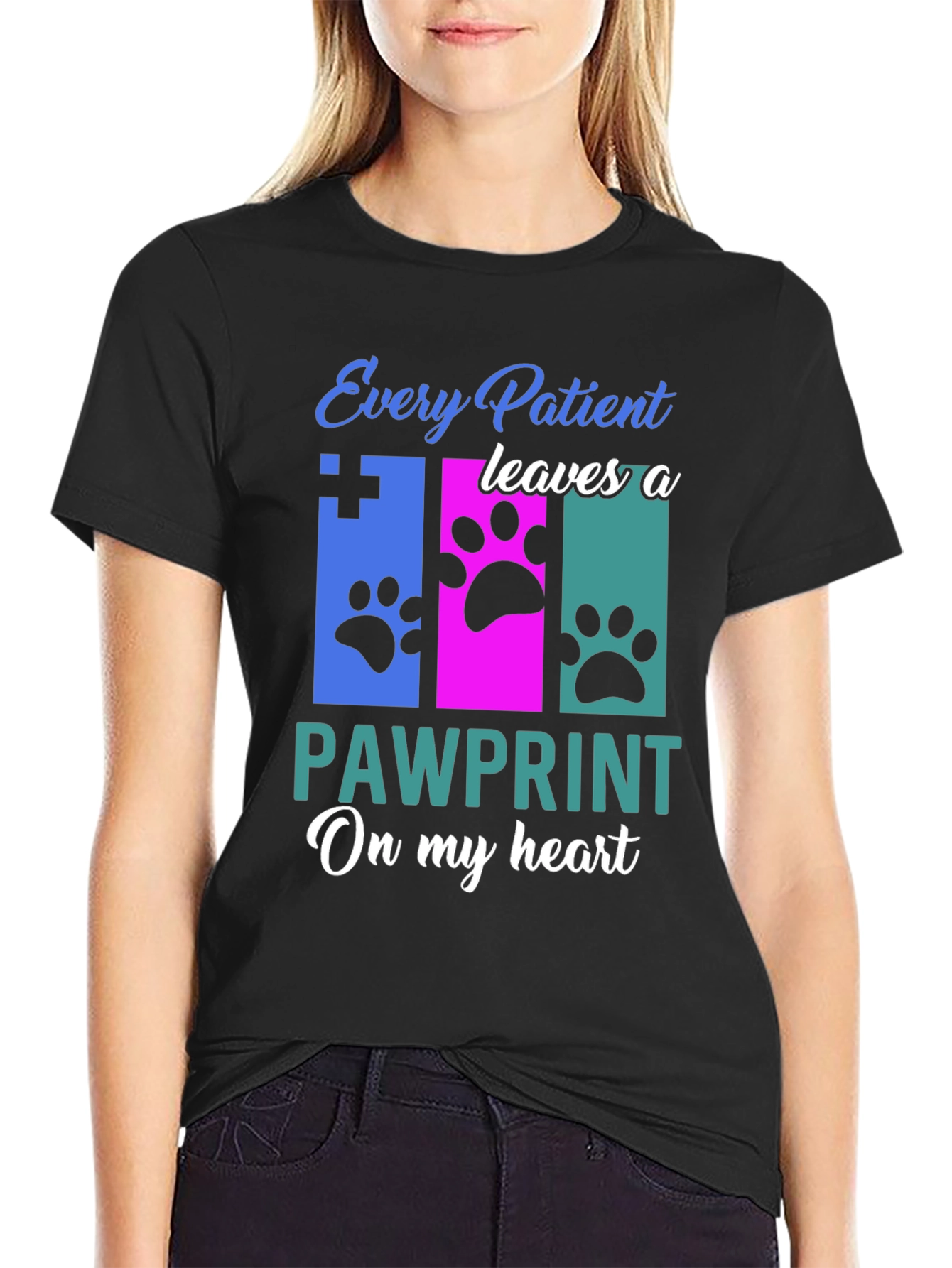 Black Veterinarian Paw Print T-Shirt - Animal Lover Gift view 2