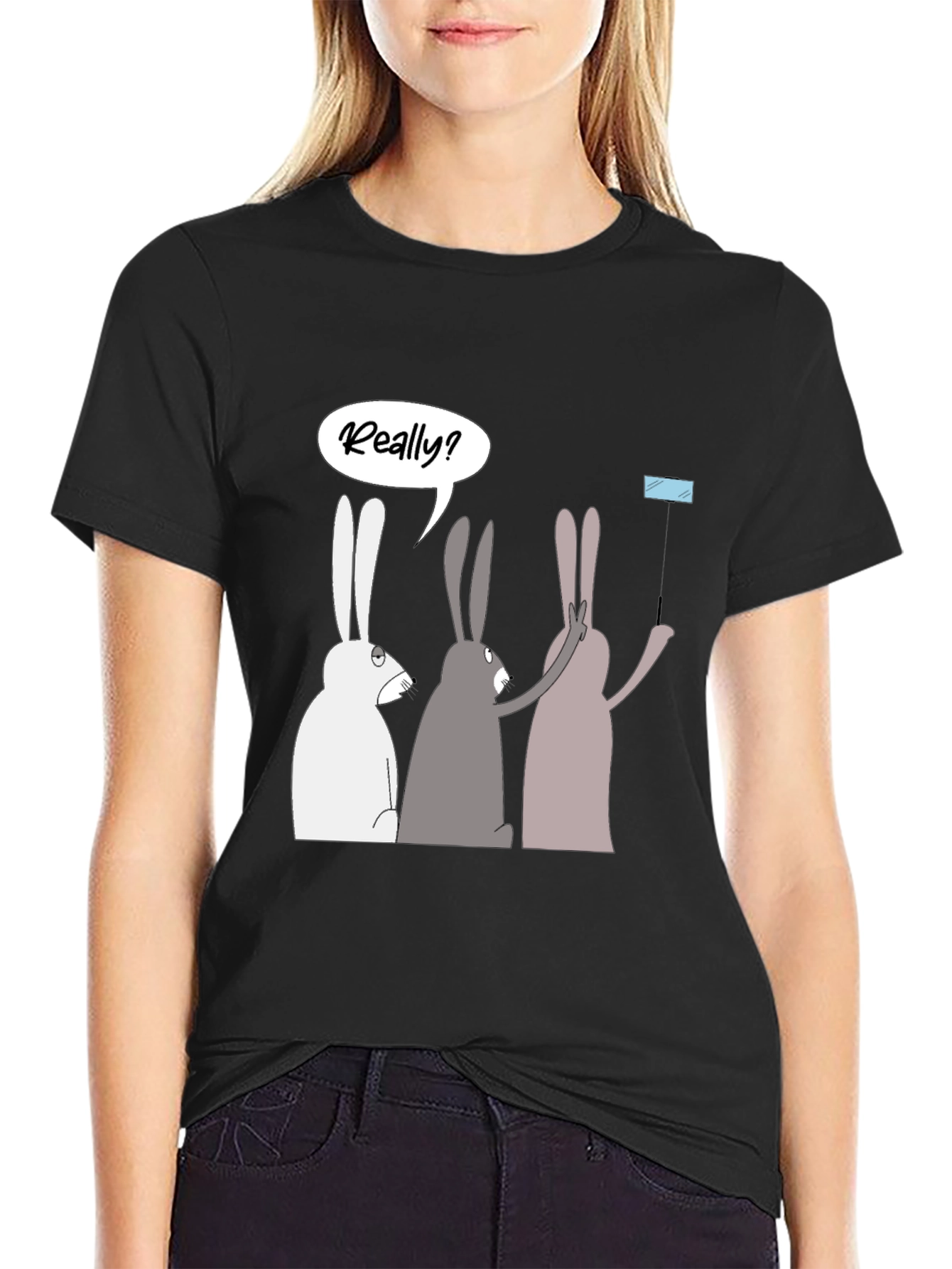 Black Rabbit Trio Men's Black Graphic T-Shirt view 2