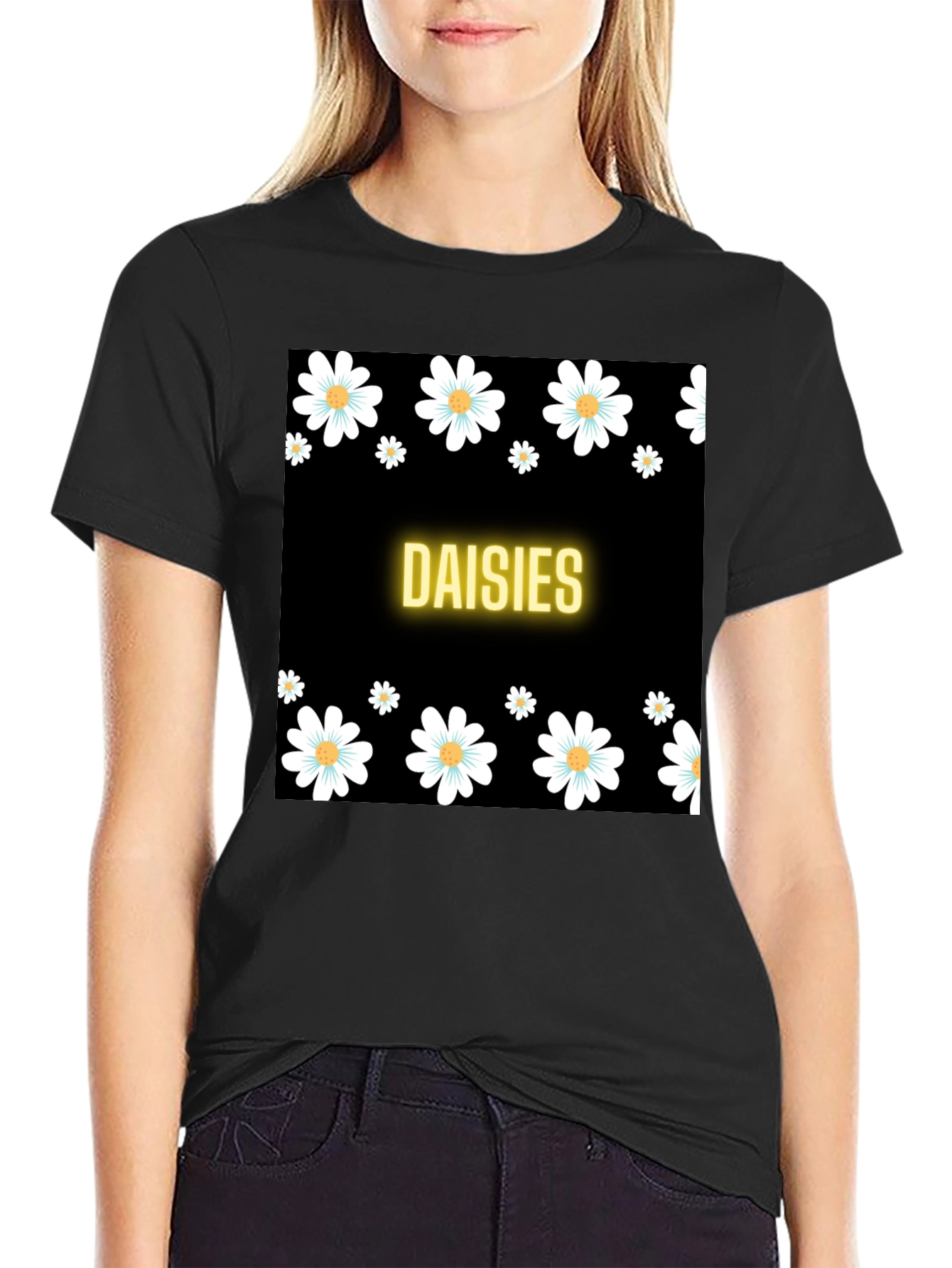 Black Daisies Black T-Shirt view 2