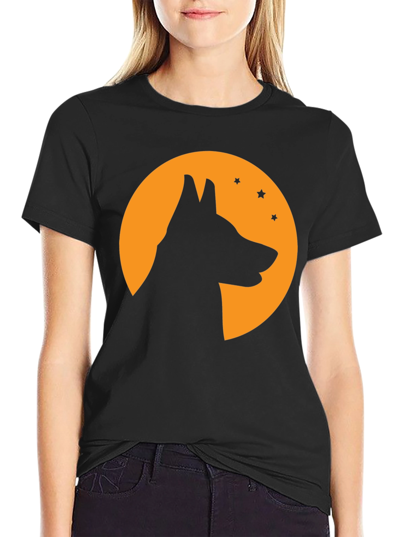 Black Dog Silhouette Moon T-Shirt - Halloween Tee view 2