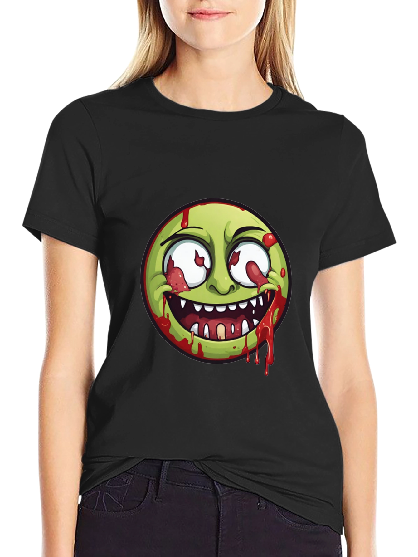 Black Zombie Emoji Graphic Print T-Shirt view 2