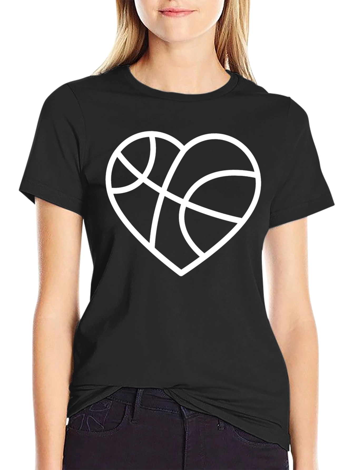 Black Basketball Heart Graphic T-Shirt - Black view 2