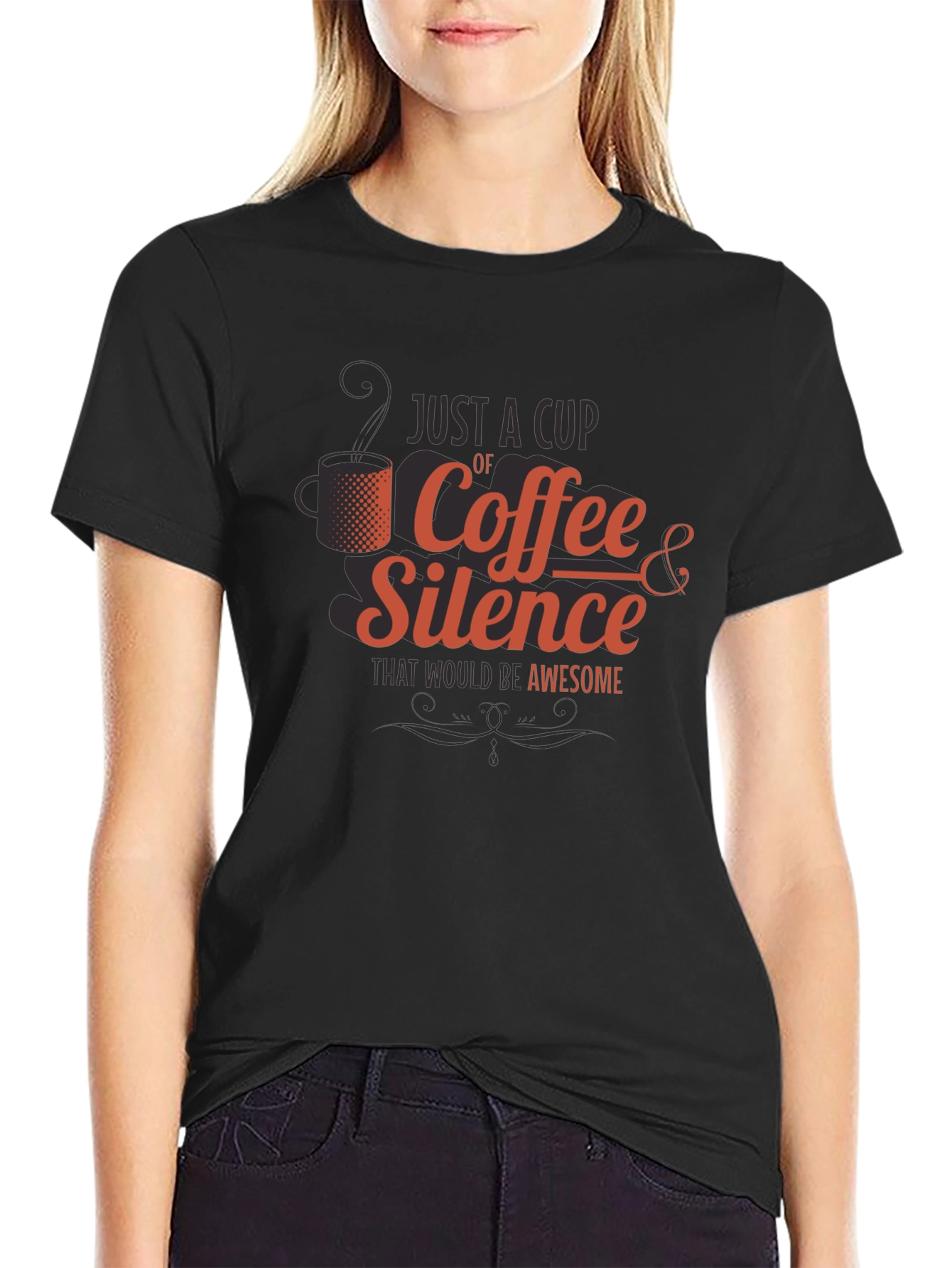 Black Coffee & Silence T-Shirt - Awesome Slogan Tee view 2