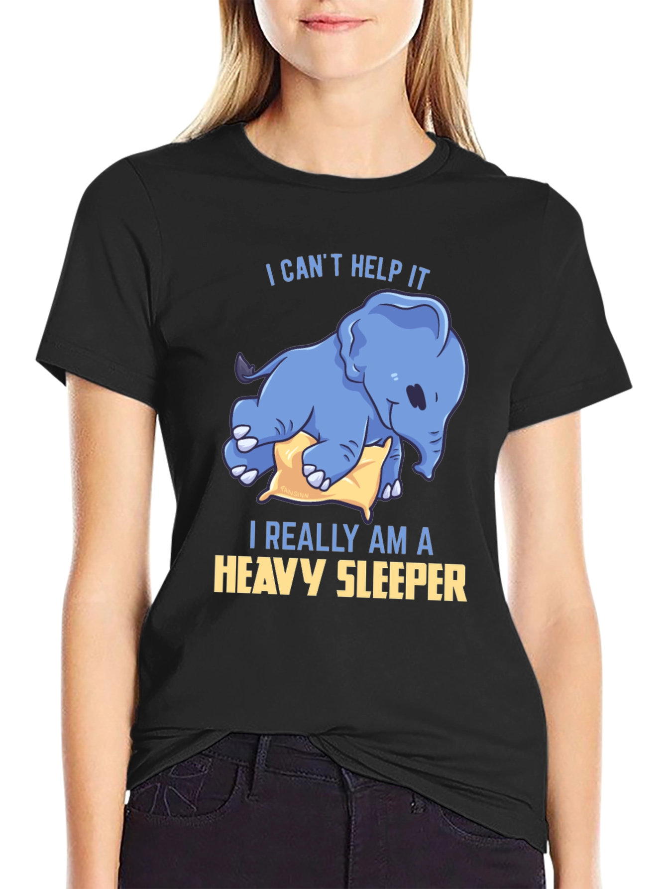 Black Heavy Sleeper Elephant Graphic T-Shirt view 2
