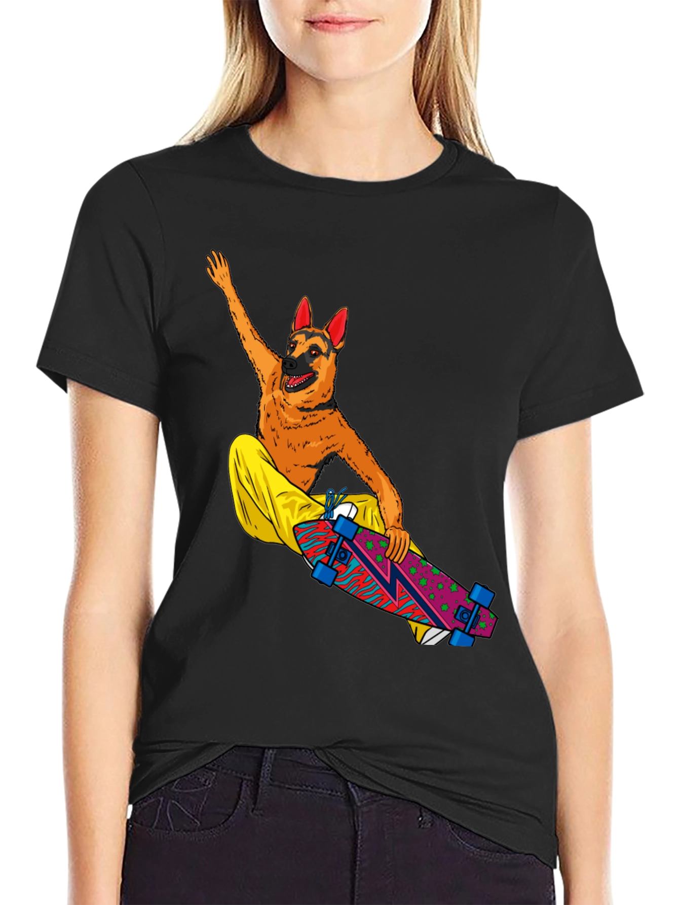 Black Dog Riding Skateboard Graphic T-Shirt view 2