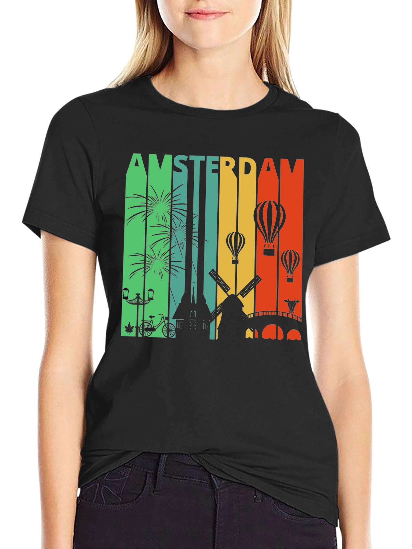 Black Amsterdam Cityscape Graphic Tee view 2