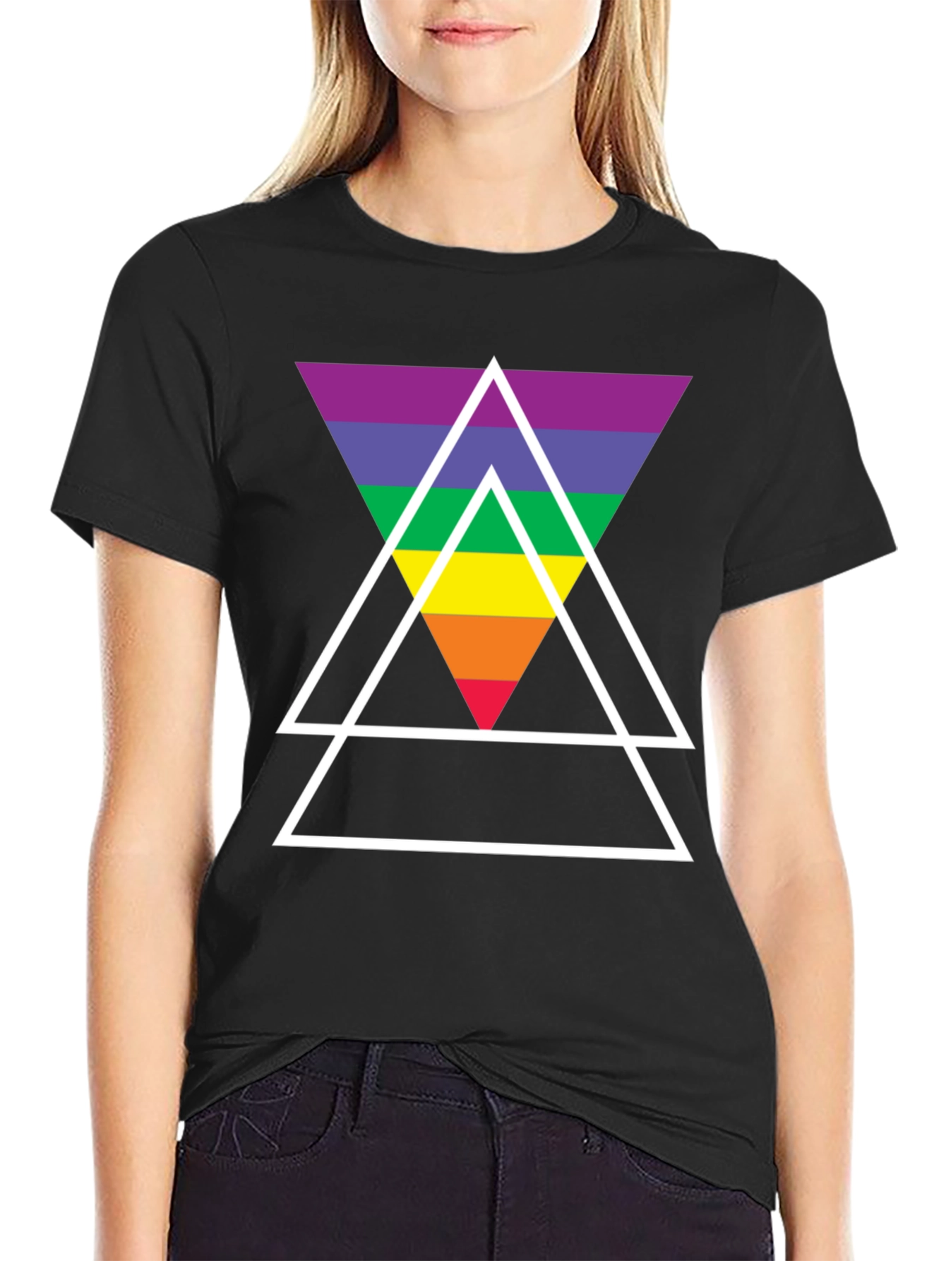 Black Rainbow Triangle Graphic Tee - Stylish Casual Wear view 2