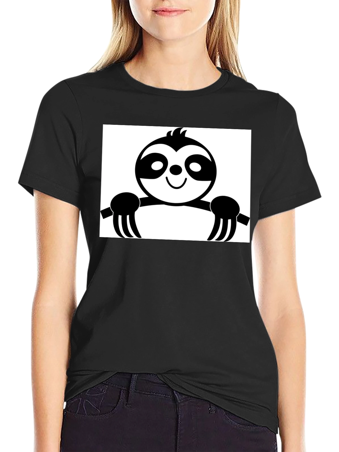 Black Sloth Graphic Tee - Black Cotton Casual Shirt view 2