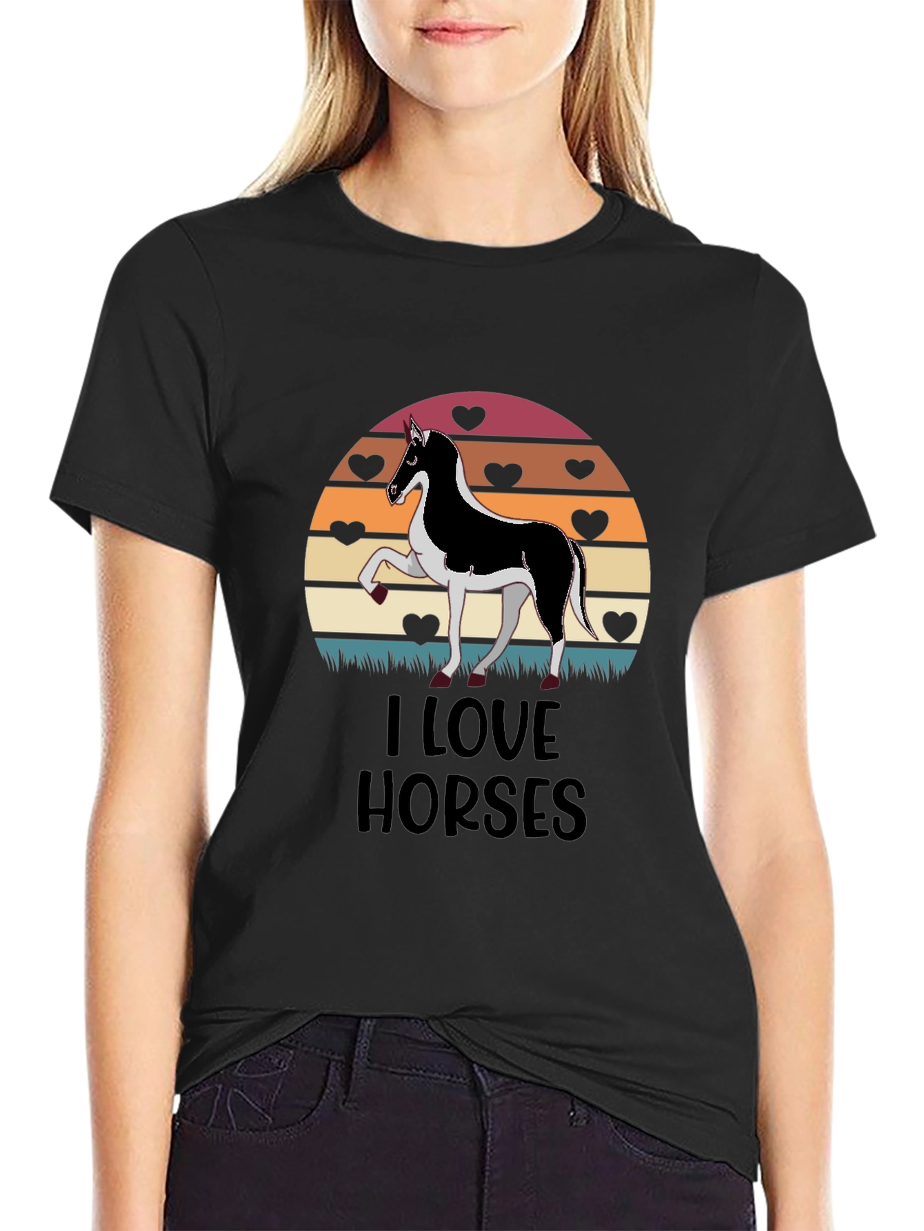 Black I Love Horses T-Shirt Graphic Tee view 2