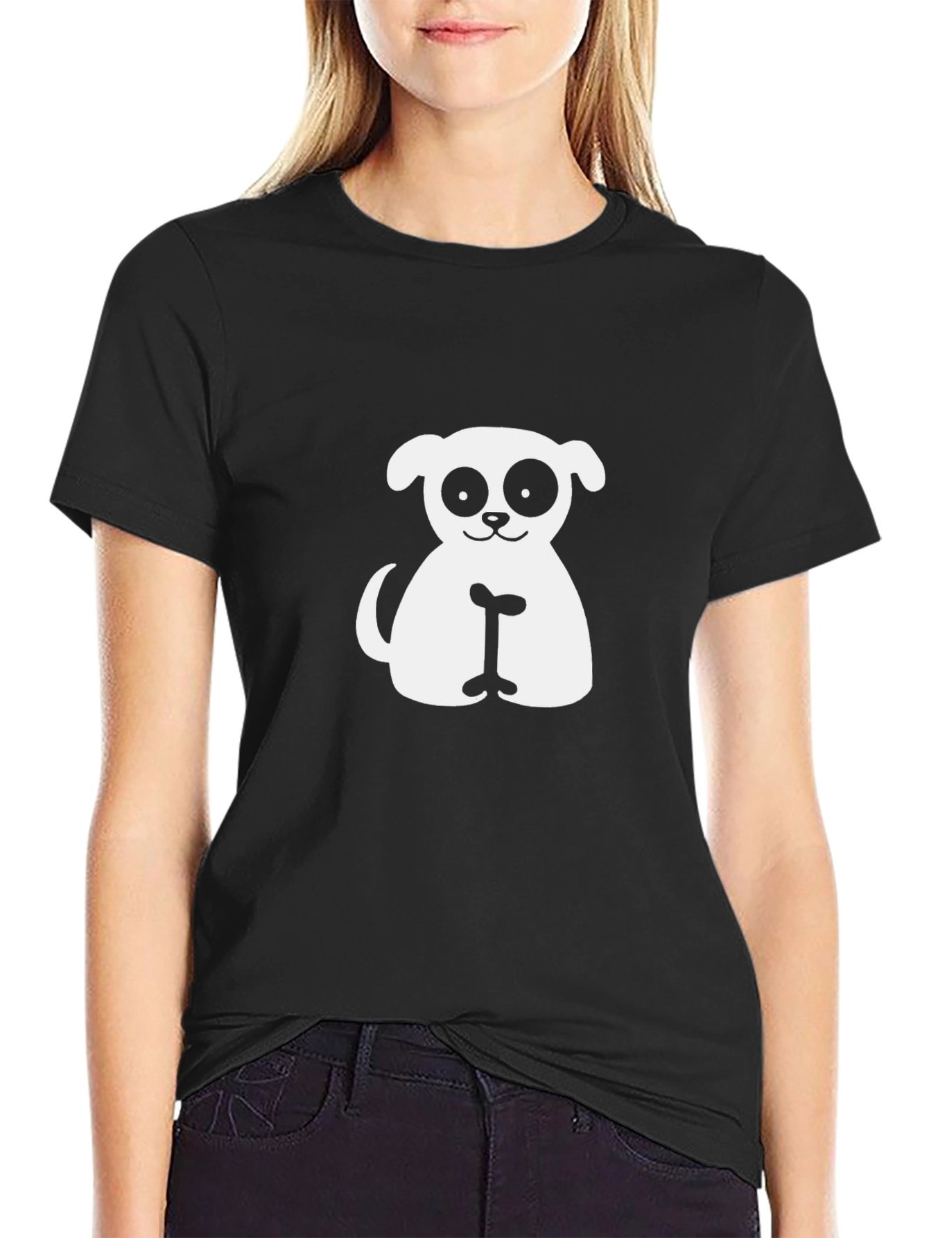 Black Dog Graphic Tee - Cute Cartoon Puppy Design view 2
