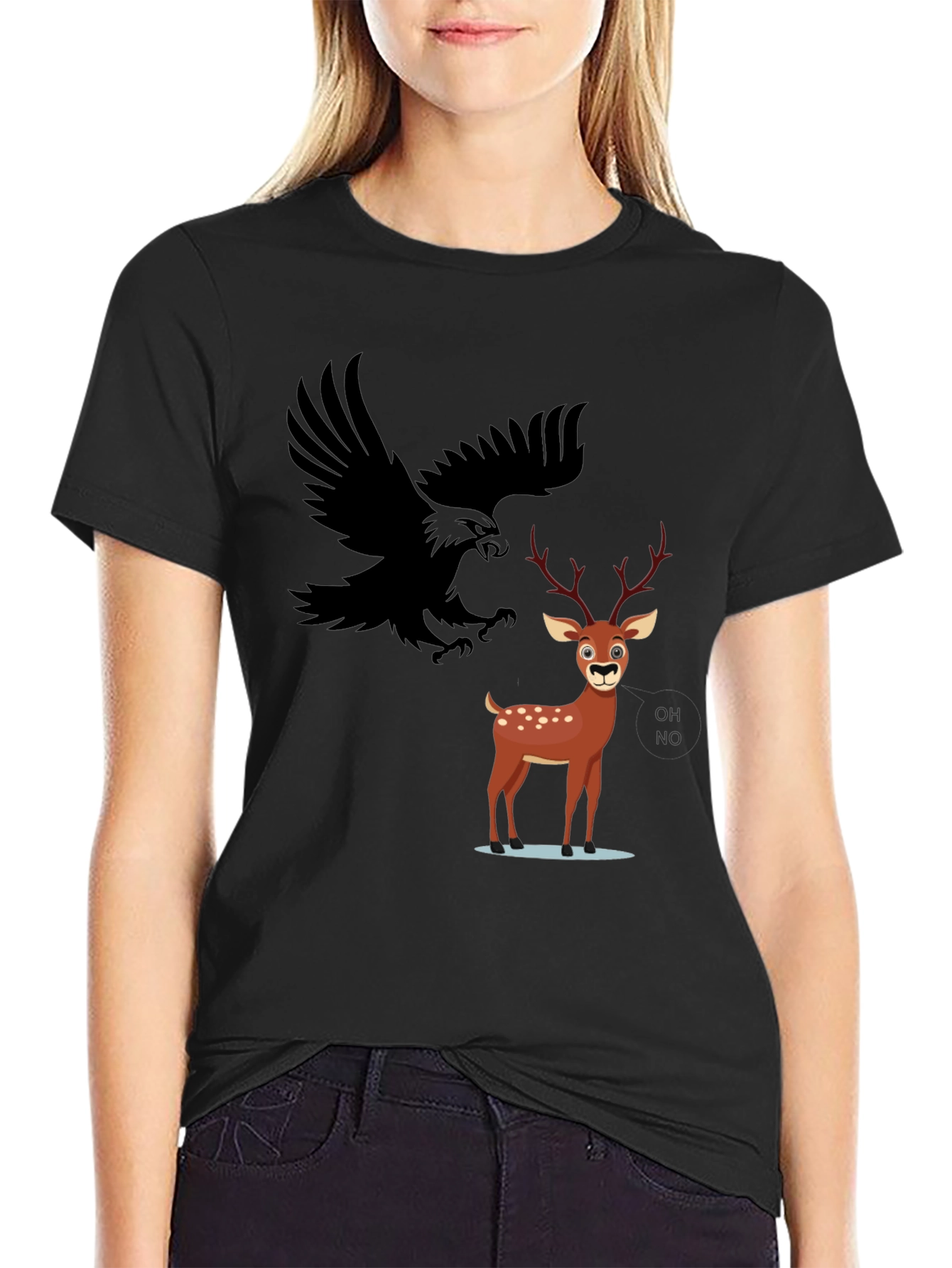 Black Eagle and Deer Graphic Tee - Black view 2
