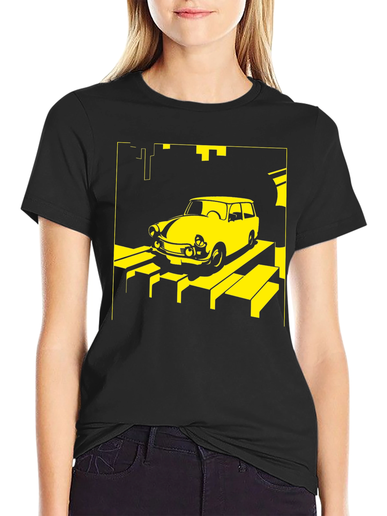 Retro Car T-Shirt - Yellow on Black - 2
