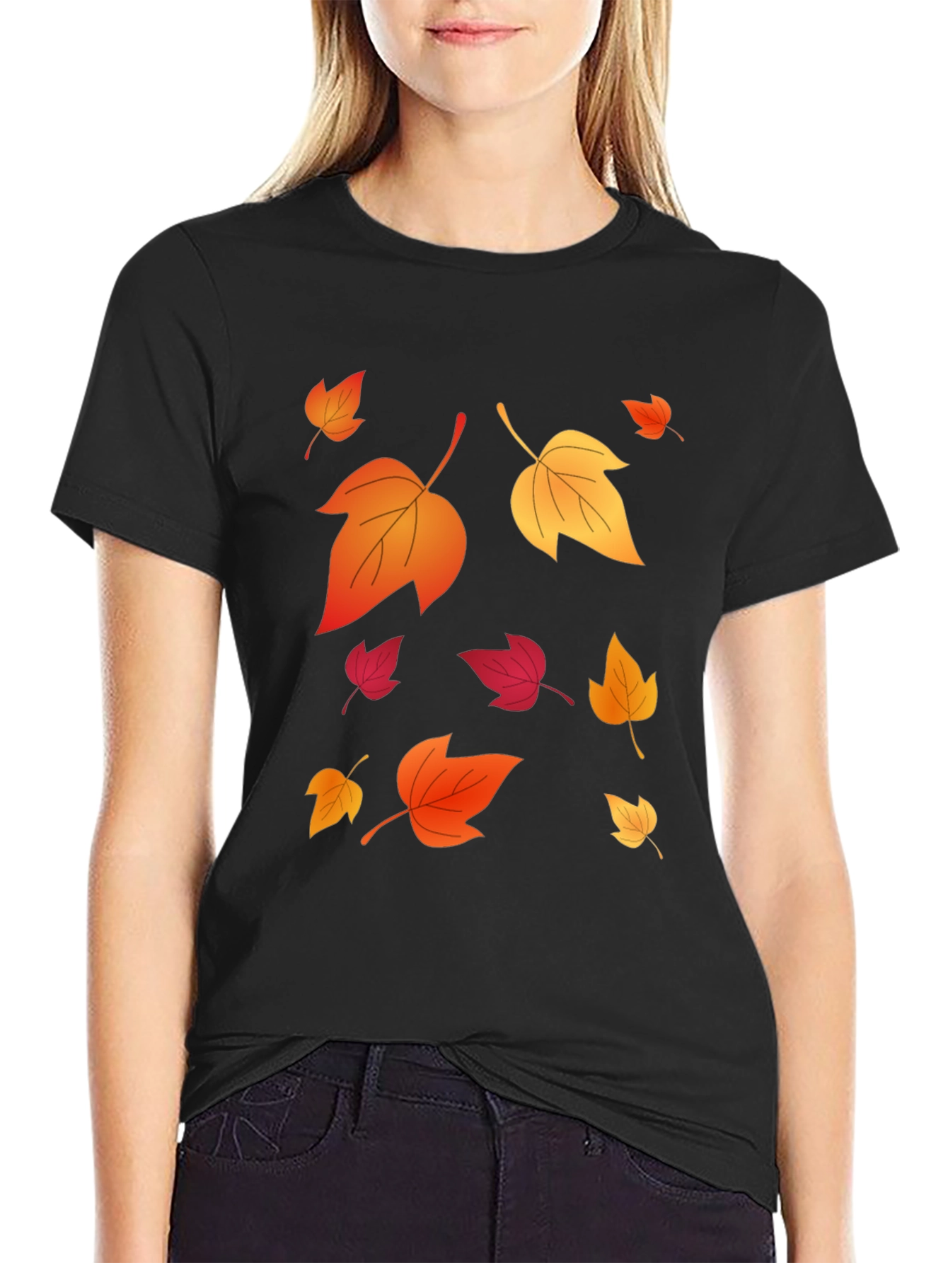 Black Autumn Leaves Graphic Black T-Shirt view 2
