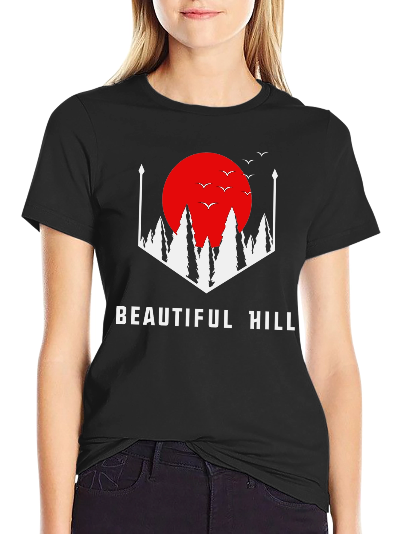 Black Beautiful Hill Graphic Tee - Stylish Comfort view 2