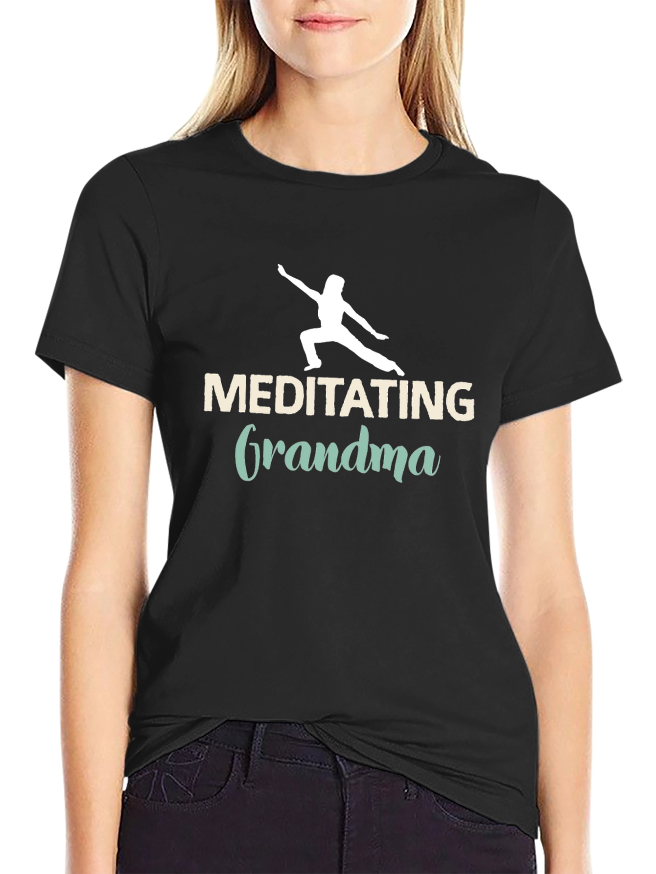 Black Meditating Grandma Black Tee view 2