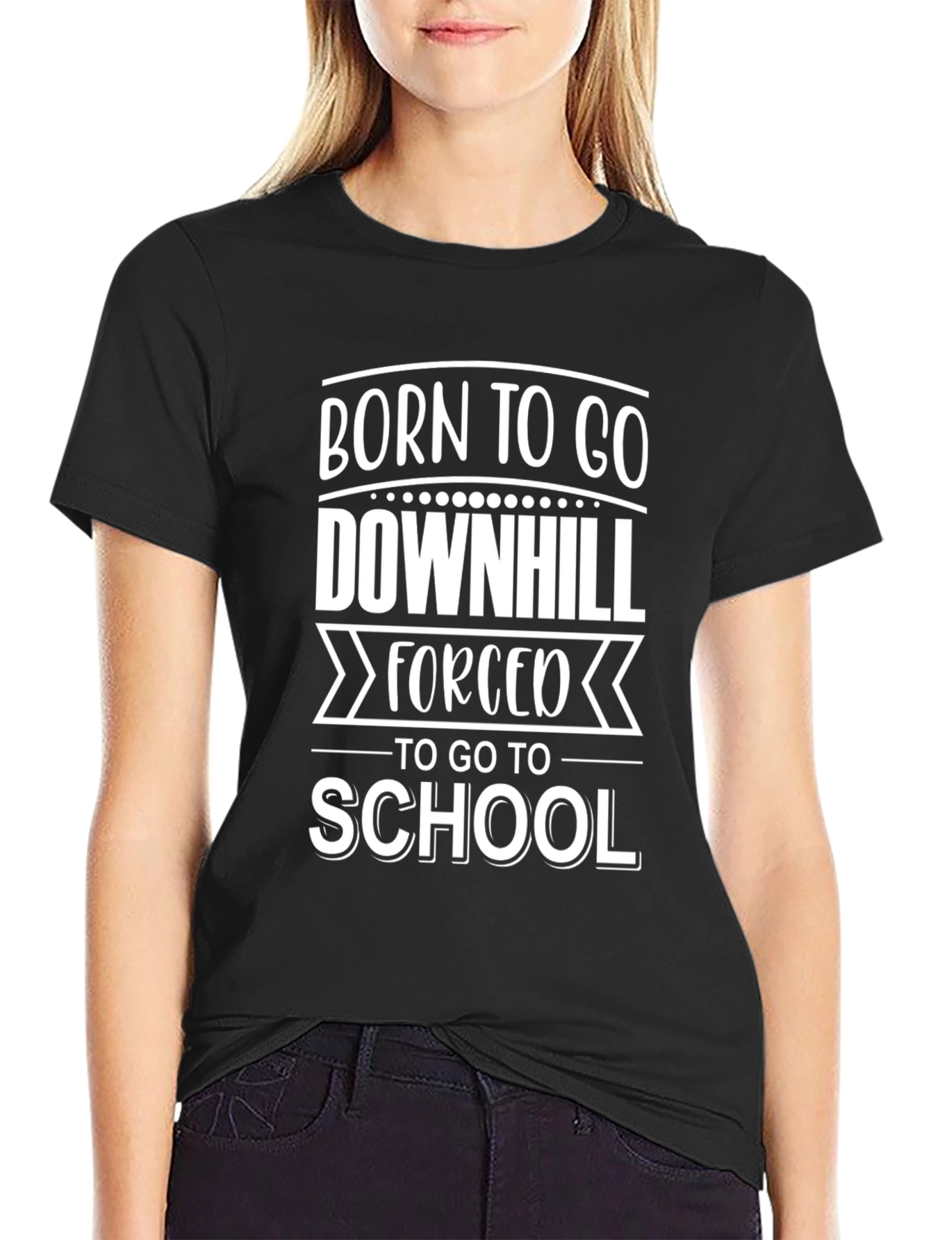 Black Born to Go Downhill Funny Graphic Tee view 2