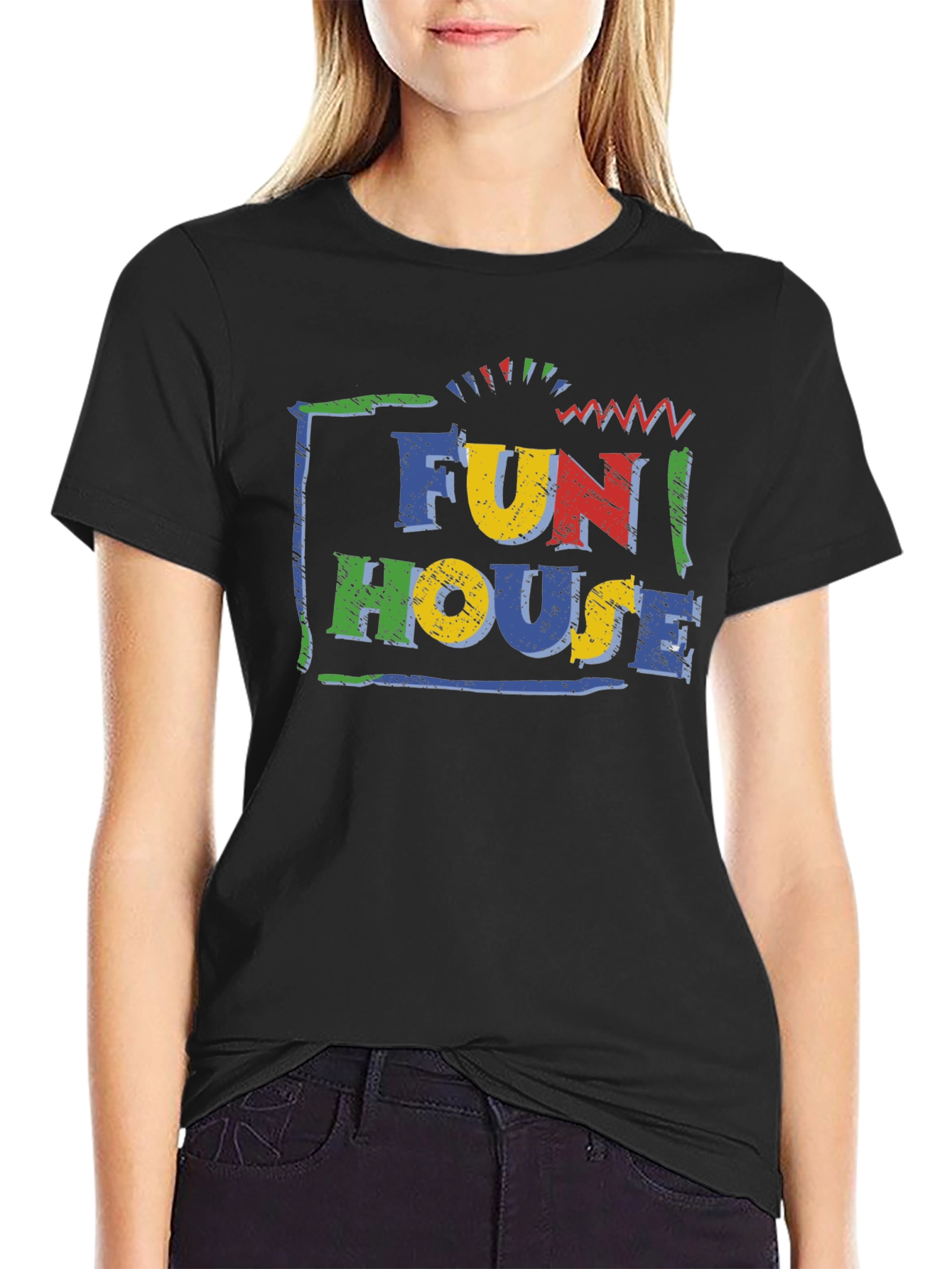 Black Fun House Graphic Tee - Vintage Style Black T-Shirt view 2