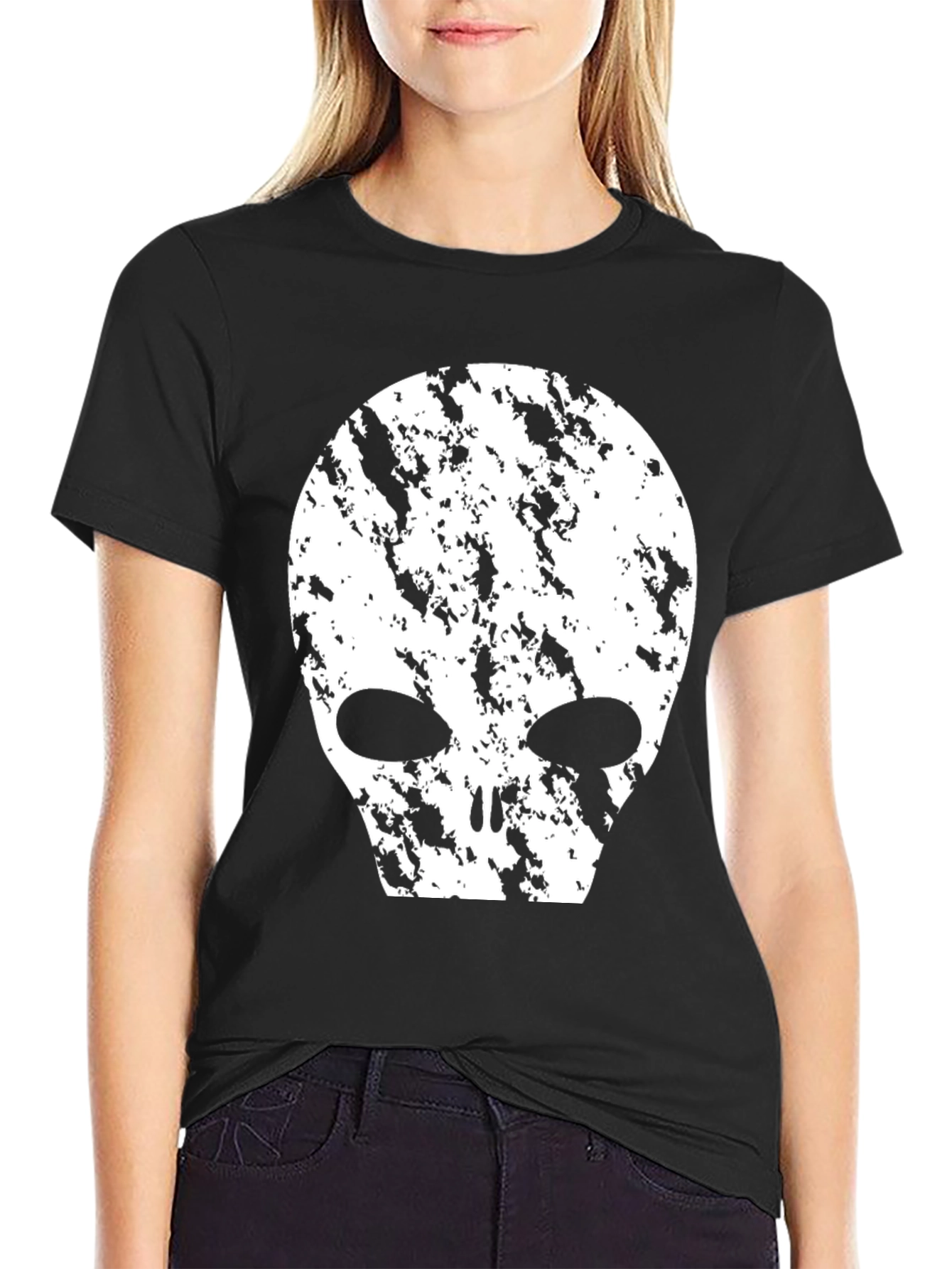 Black Distressed Alien Graphic T-Shirt - Black view 2