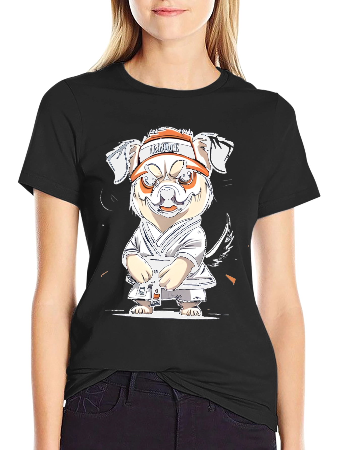 Black Cartoon Dog Karate T-Shirt view 2