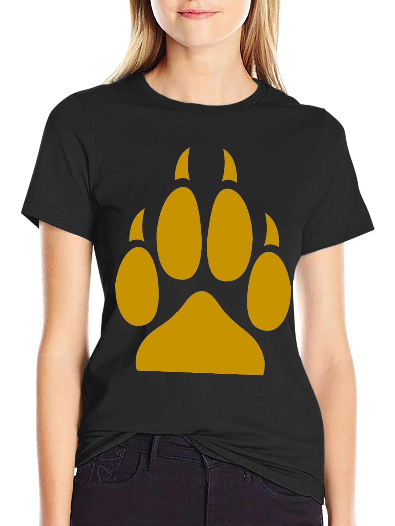 Black Wolf Paw Print Tee - Black Cotton Blend T-Shirt view 2