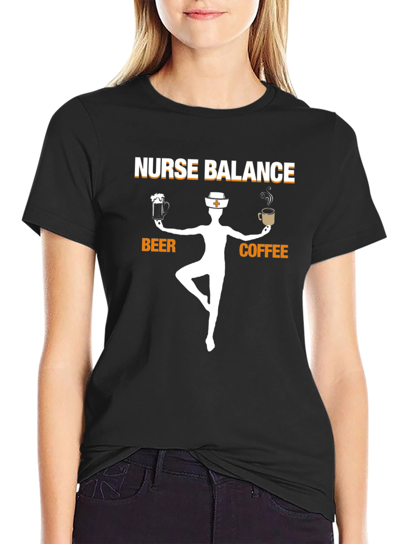 Black Nurse Balance Beer Coffee Graphic T-Shirt view 2