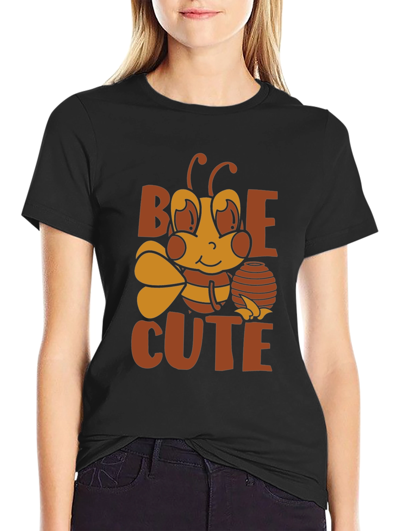 Black Bee Cute Graphic Tee -  Unisex Black T-Shirt view 2