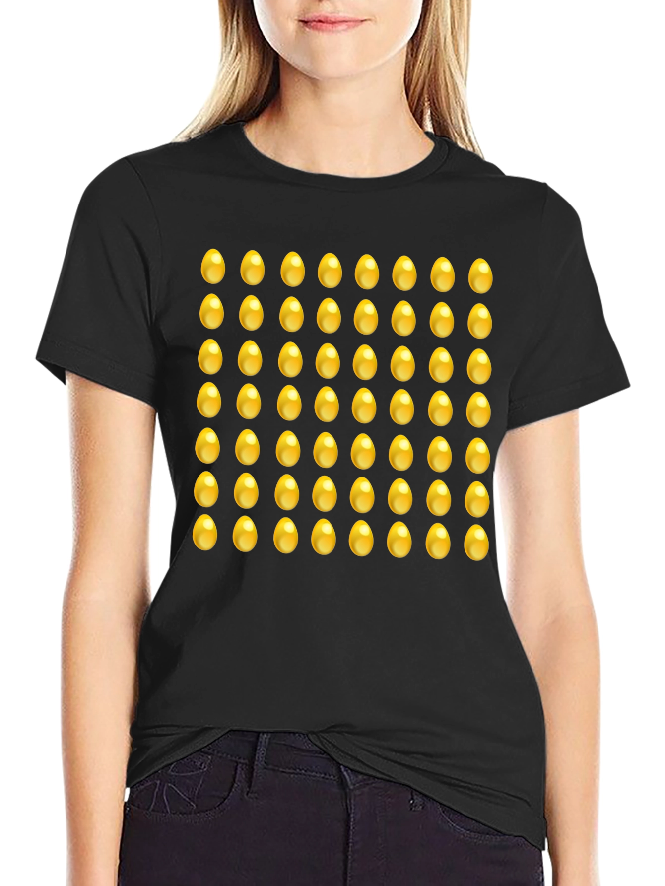 Black Golden Egg Pattern Tee - Fun Novelty Graphic T-Shirt view 2