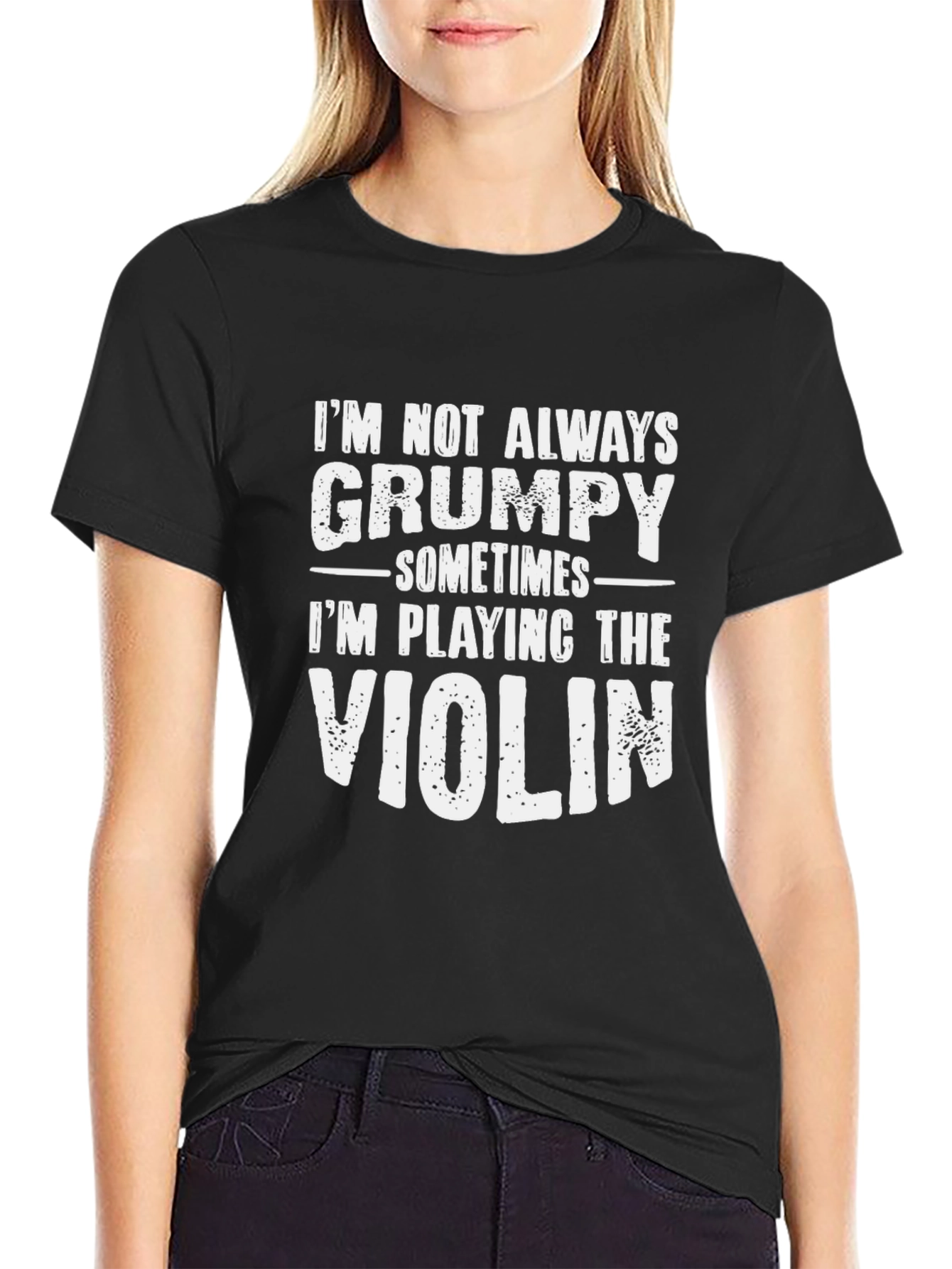 Black Grumpy Violinist Humor T-Shirt - Black view 2