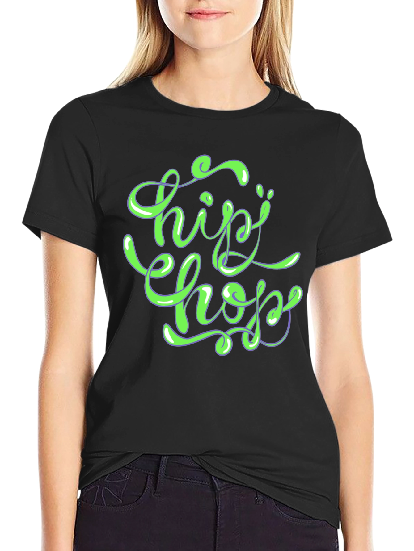 Black Hip Hop Graphic T-Shirt - Stylish Urban Design view 2