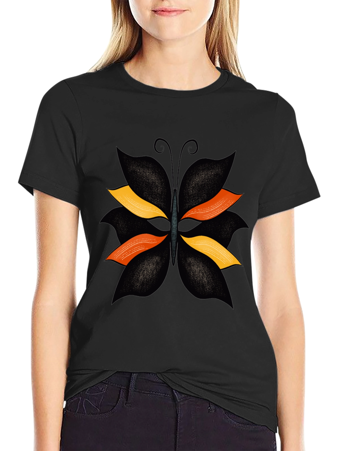 Black Butterfly Graphic T-Shirt - Stylish Casual Tee view 2