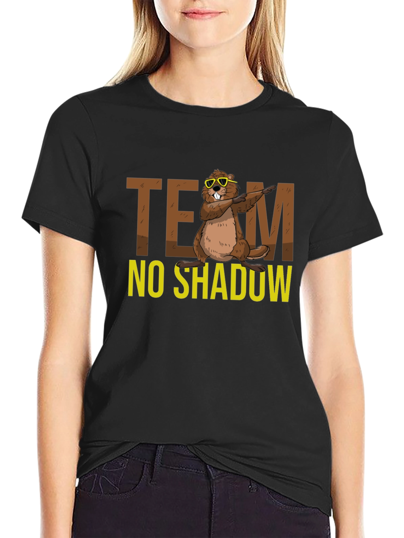 Black Team No Shadow Funny Groundhog Day T-Shirt view 2