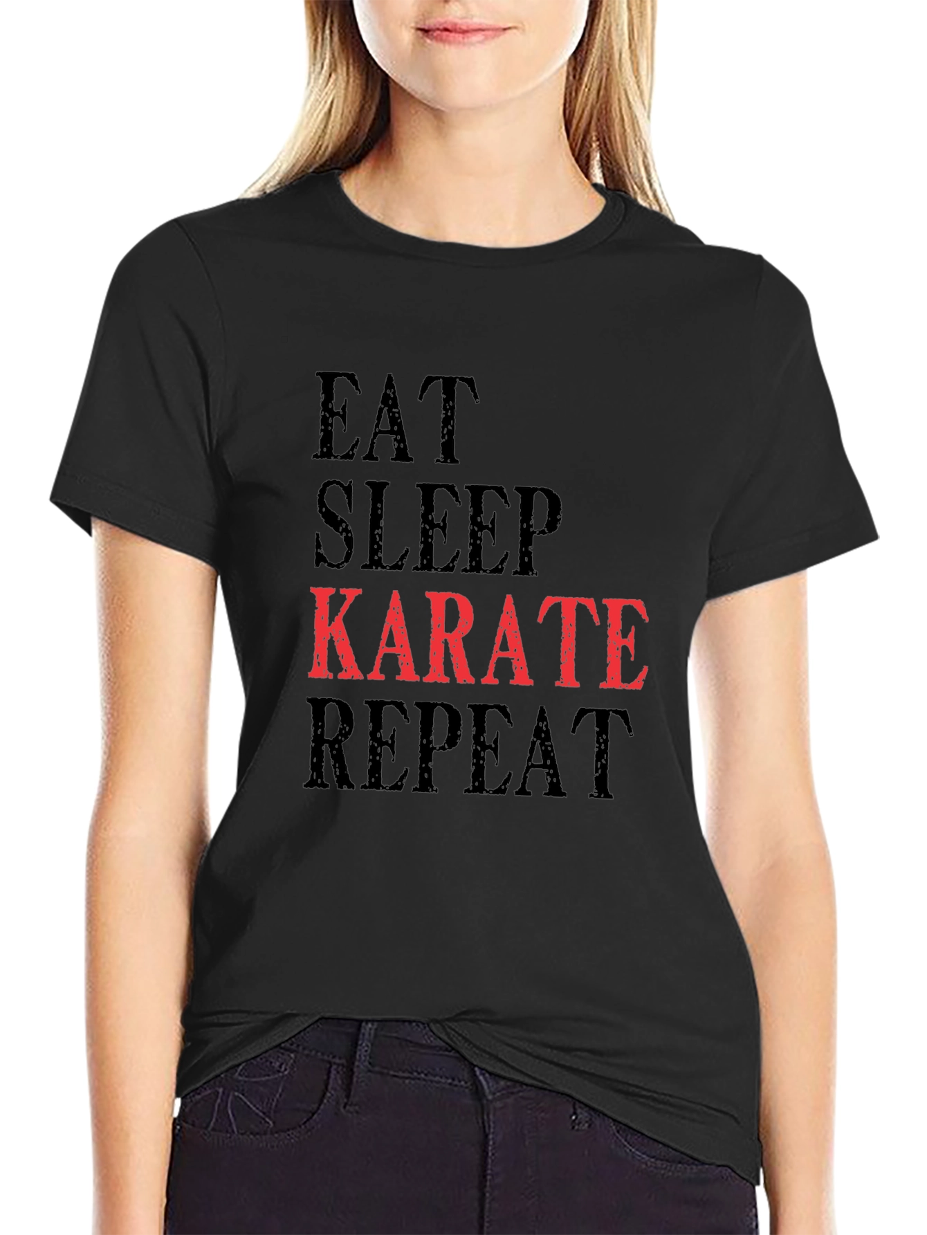 Black Eat Sleep Karate Repeat T-Shirt view 2