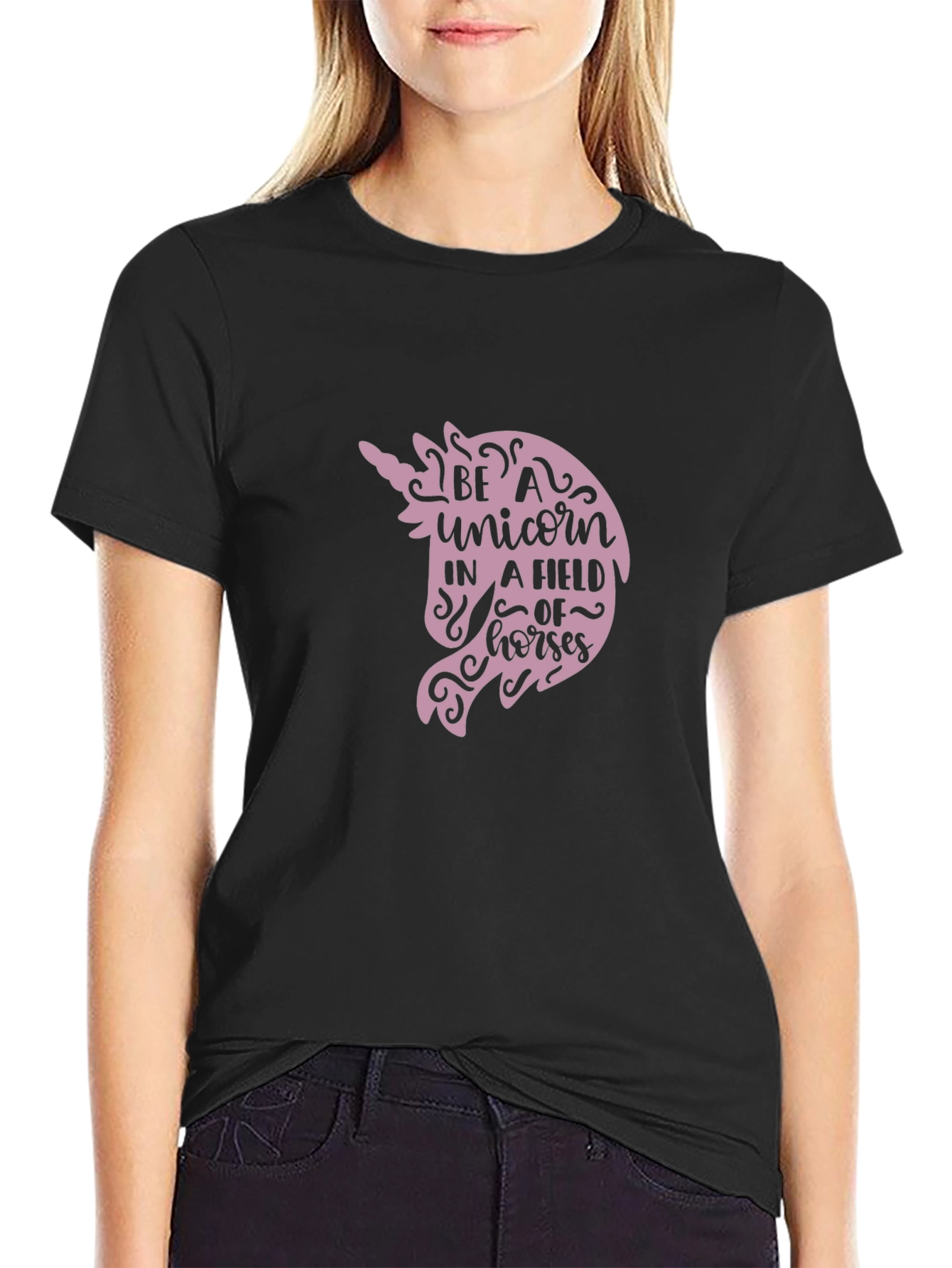 Black Be a Unicorn T-Shirt - Unique Graphic Tee view 2