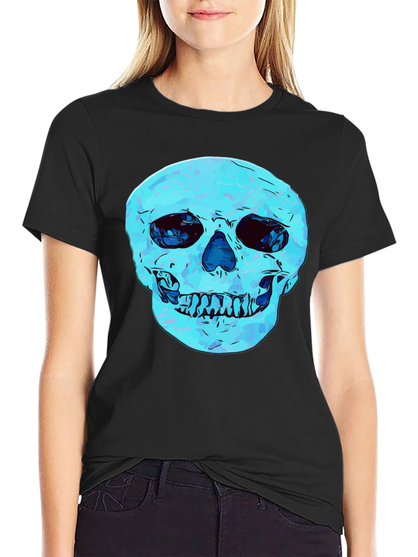 Black Cool Skull Graphic Print Black T-Shirt view 2