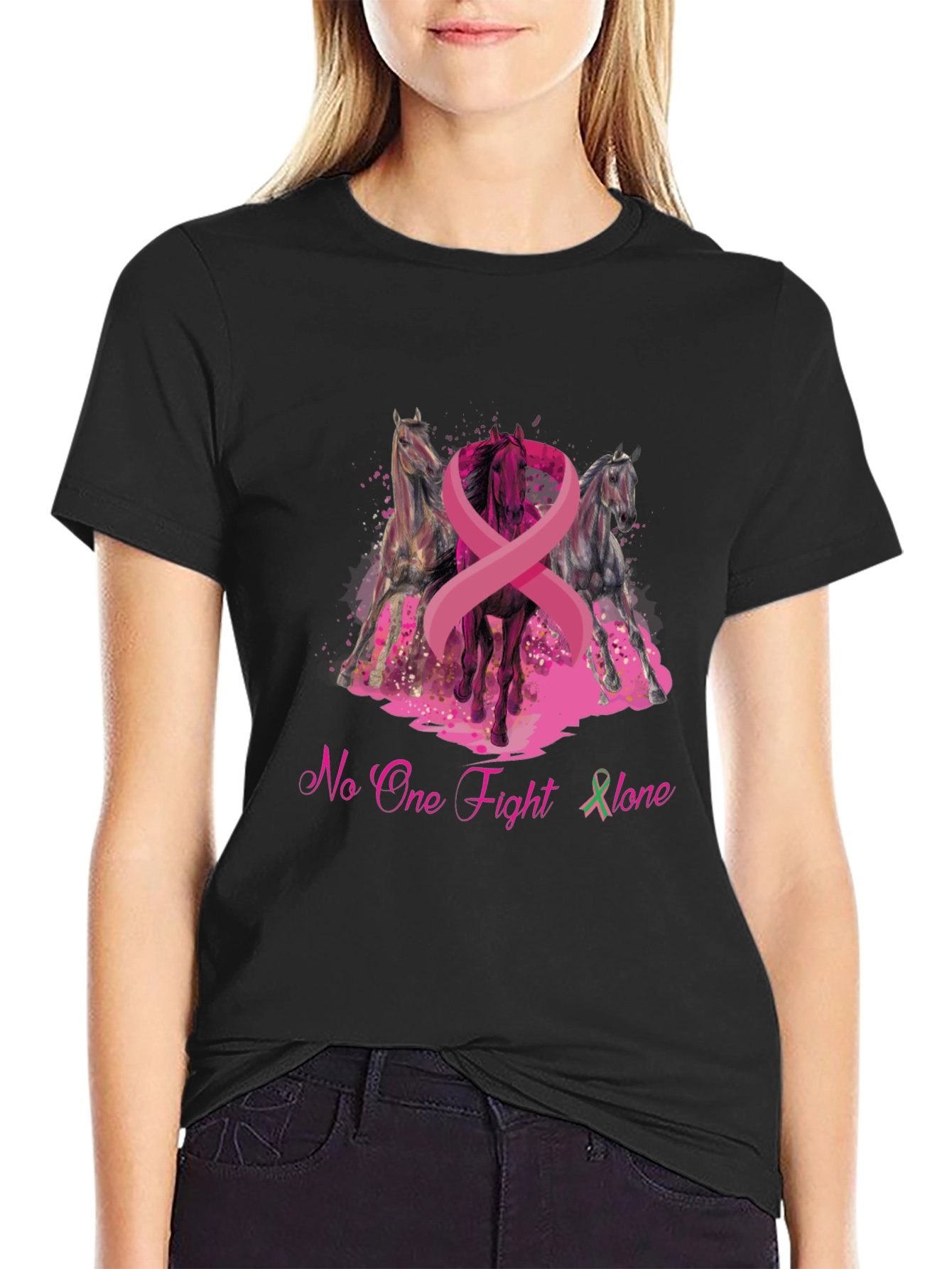 Black Horse & Breast Cancer Awareness Graphic T-Shirt view 2