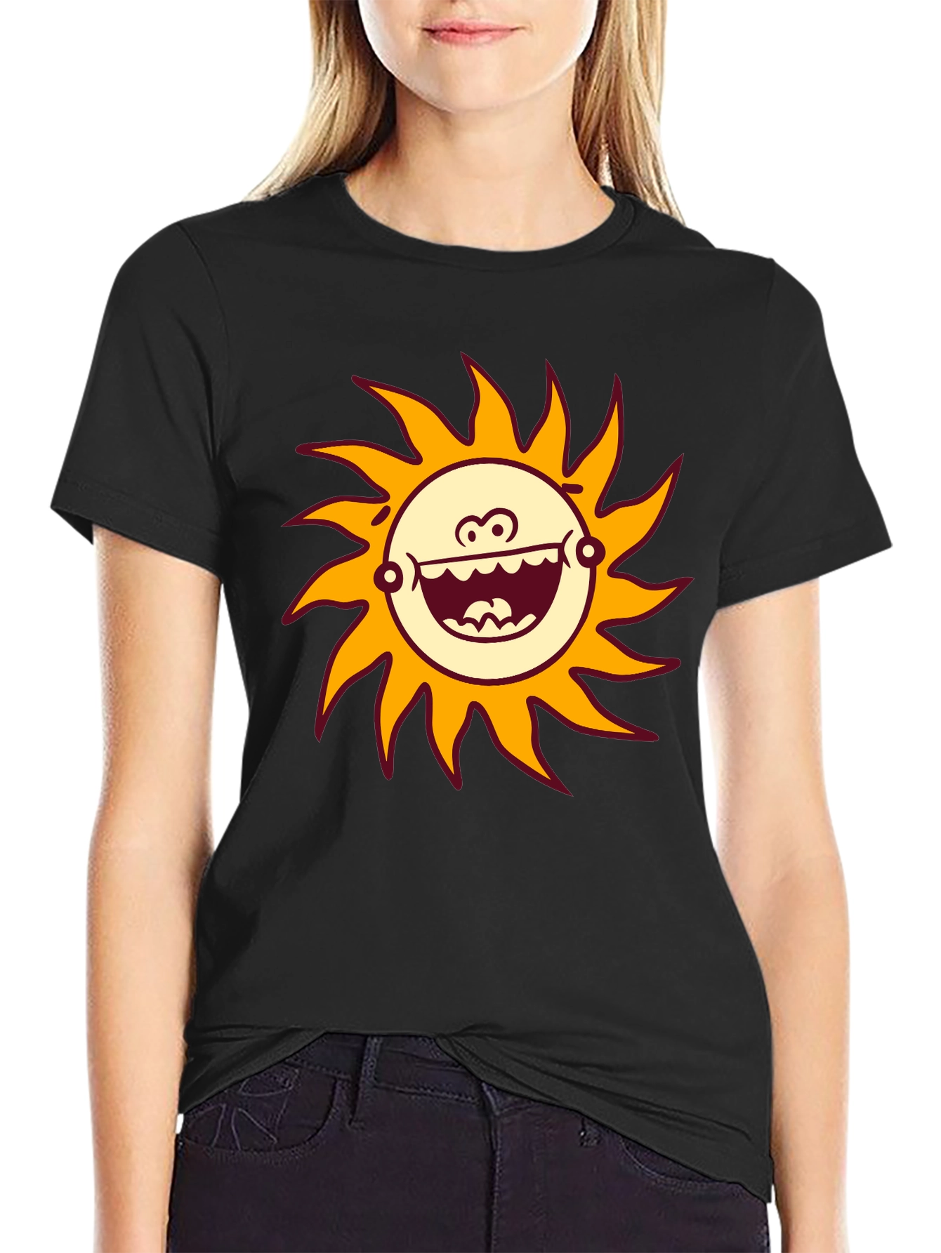 Black Funny Sun Graphic Black T-Shirt view 2