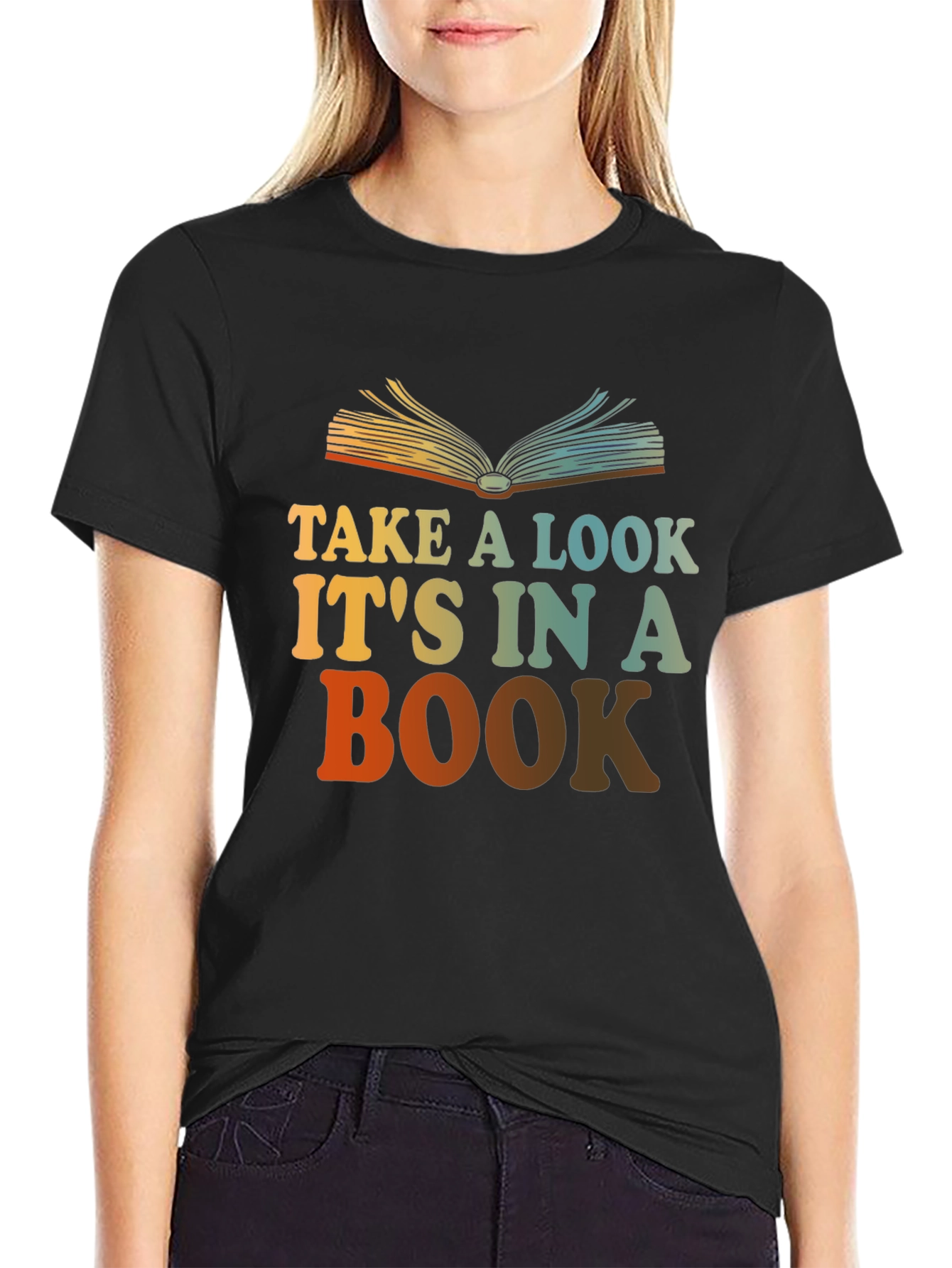 Black Take a Look It's in a Book T-Shirt view 2
