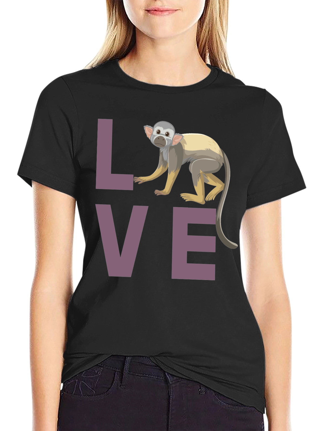 Black Love Monkey T-Shirt - Black Crew Neck Graphic Tee view 2
