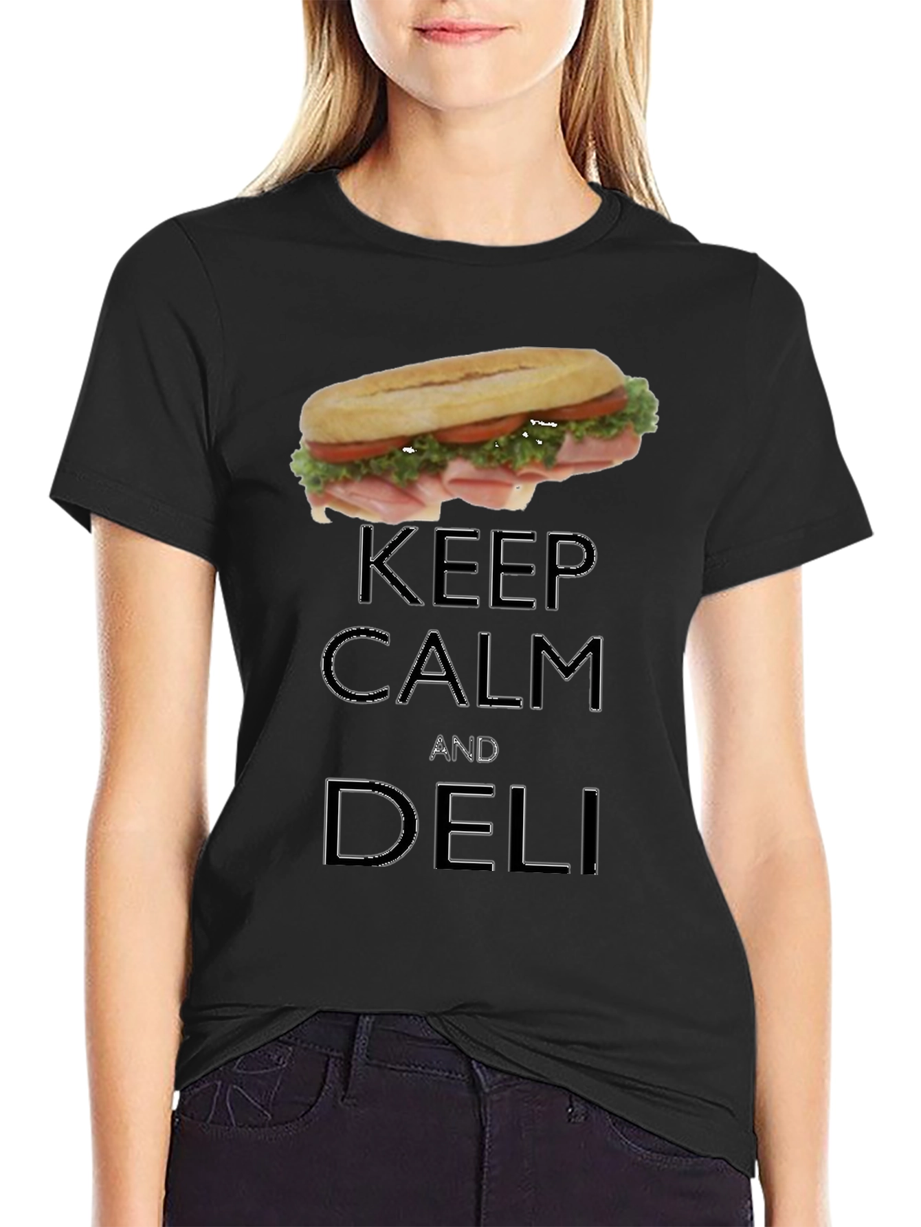 Black Keep Calm & Deli T-Shirt - Sandwich Lover Tee view 2