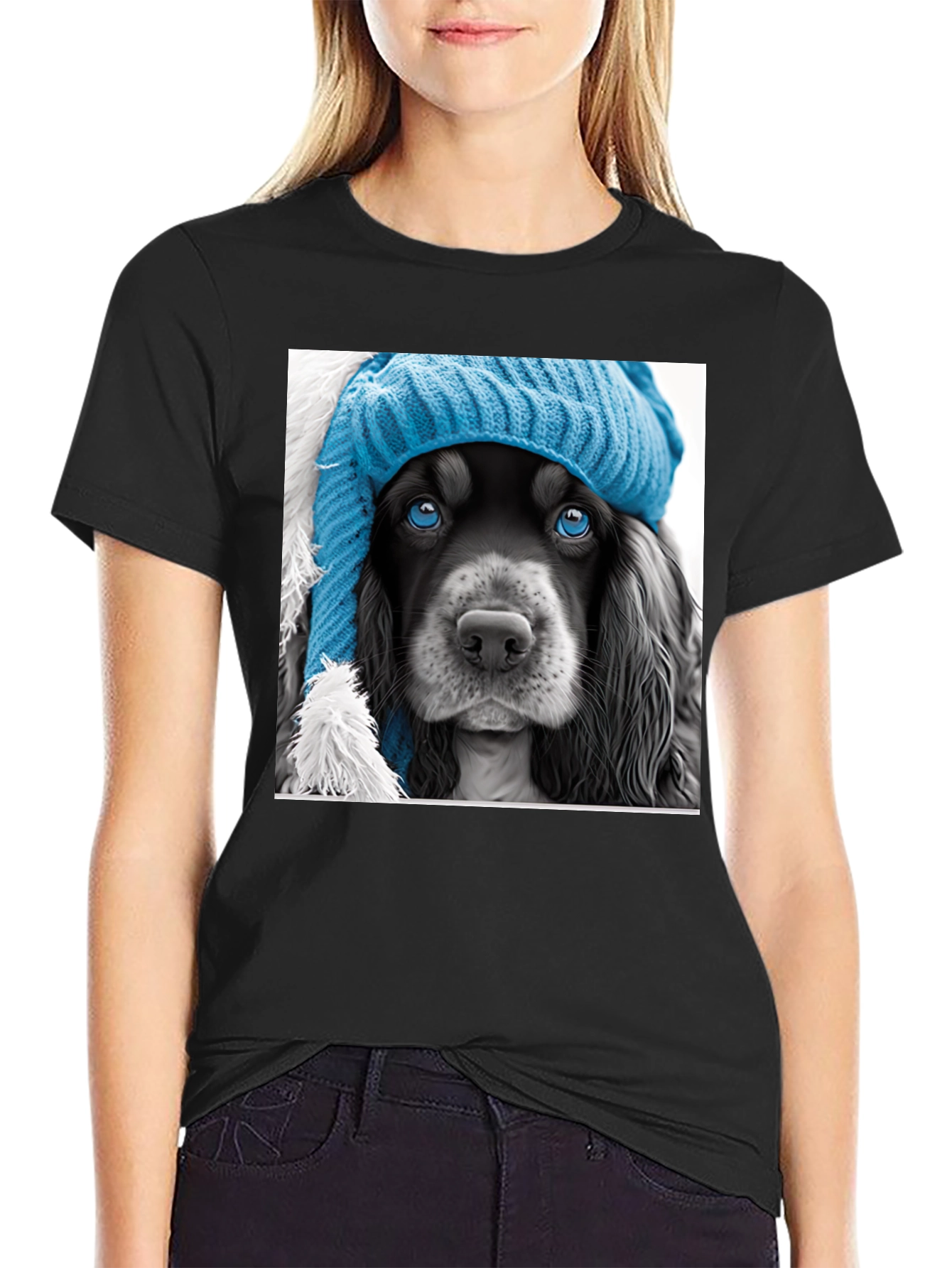 Black Dog in a Hat Graphic Tee view 2