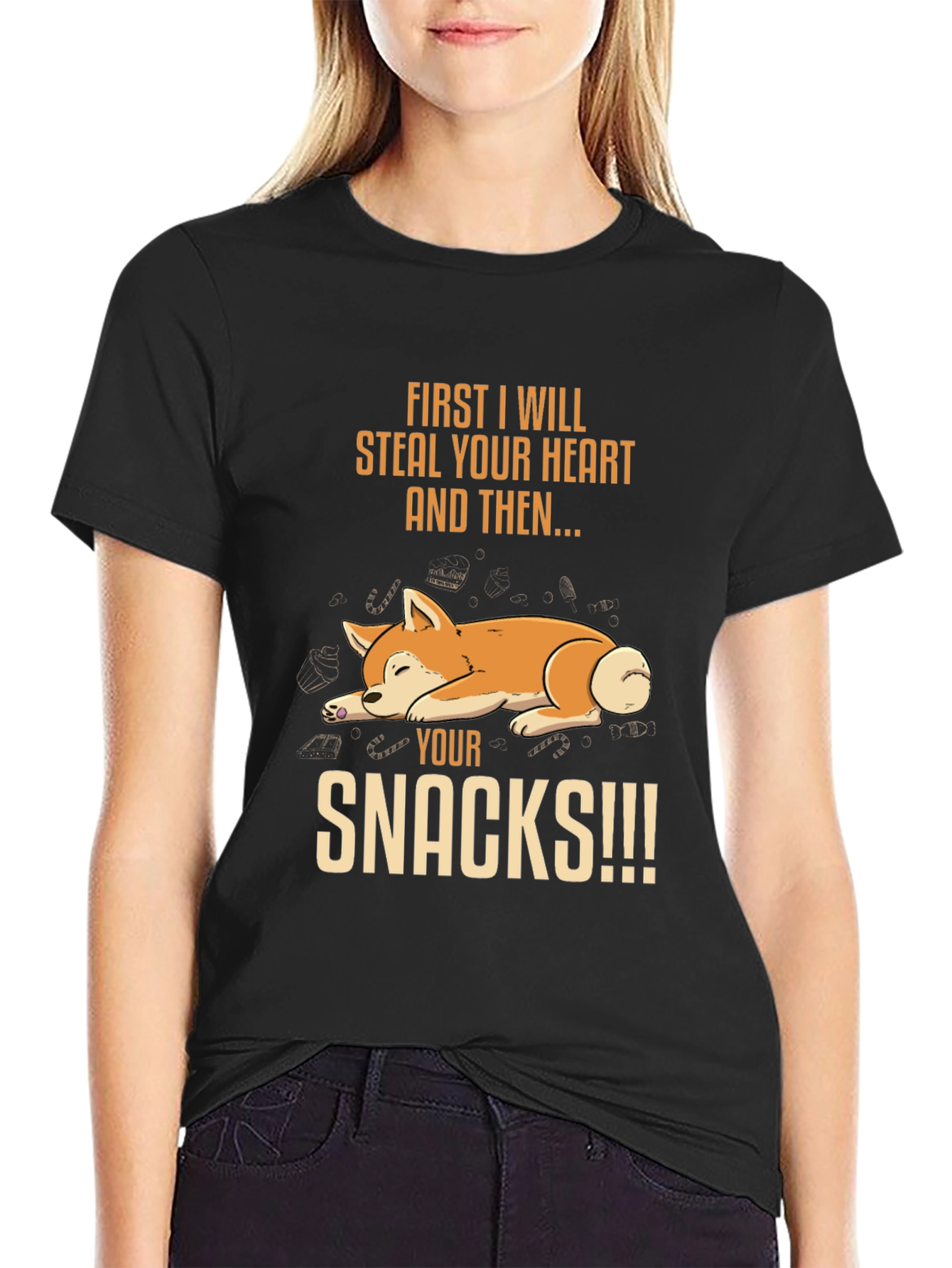 Black Steal Your Heart and Snacks T-Shirt view 2